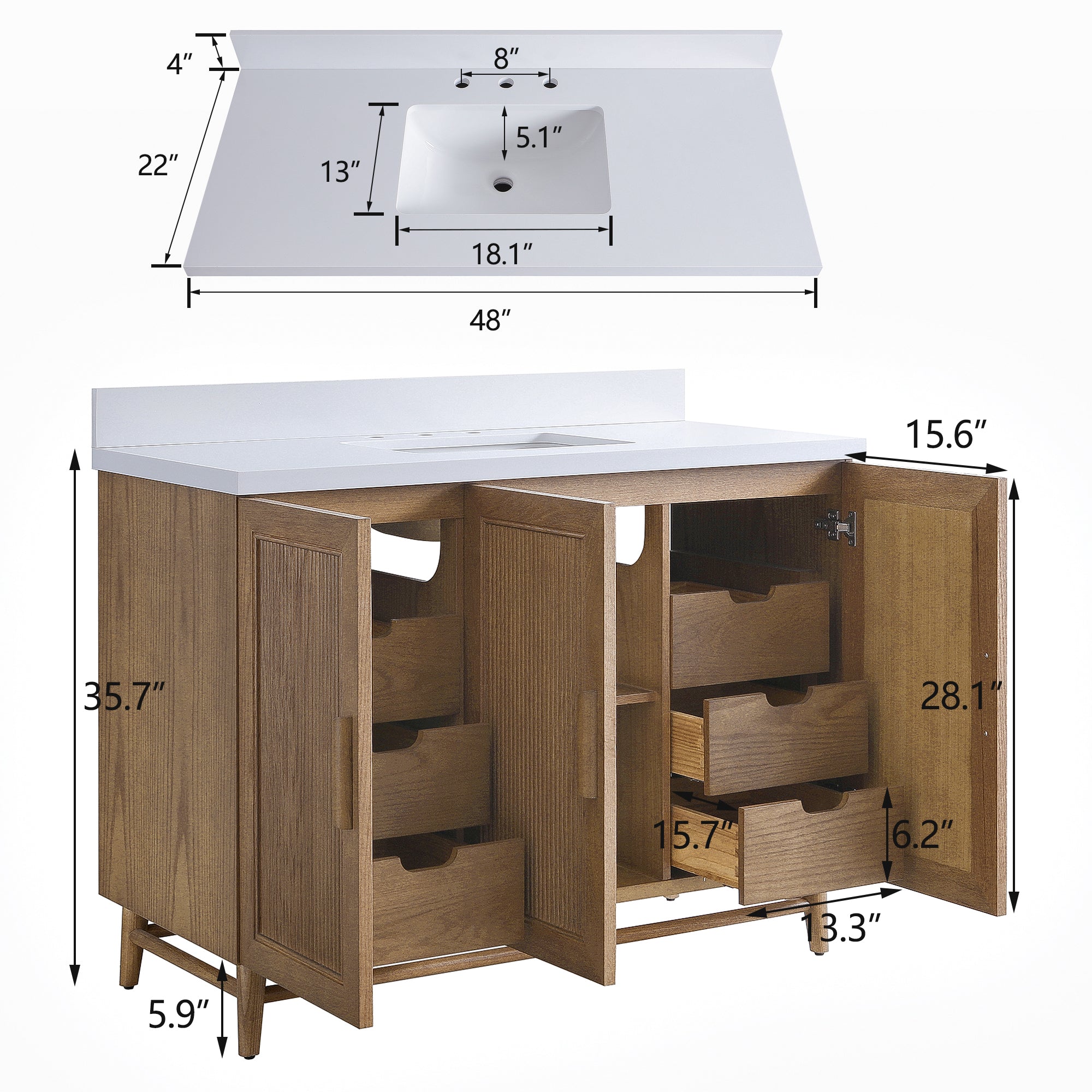 Fully Assembled 48" Freestanding Single Sink Light Coffee Bathroom Vanity by HouseOfZazla
