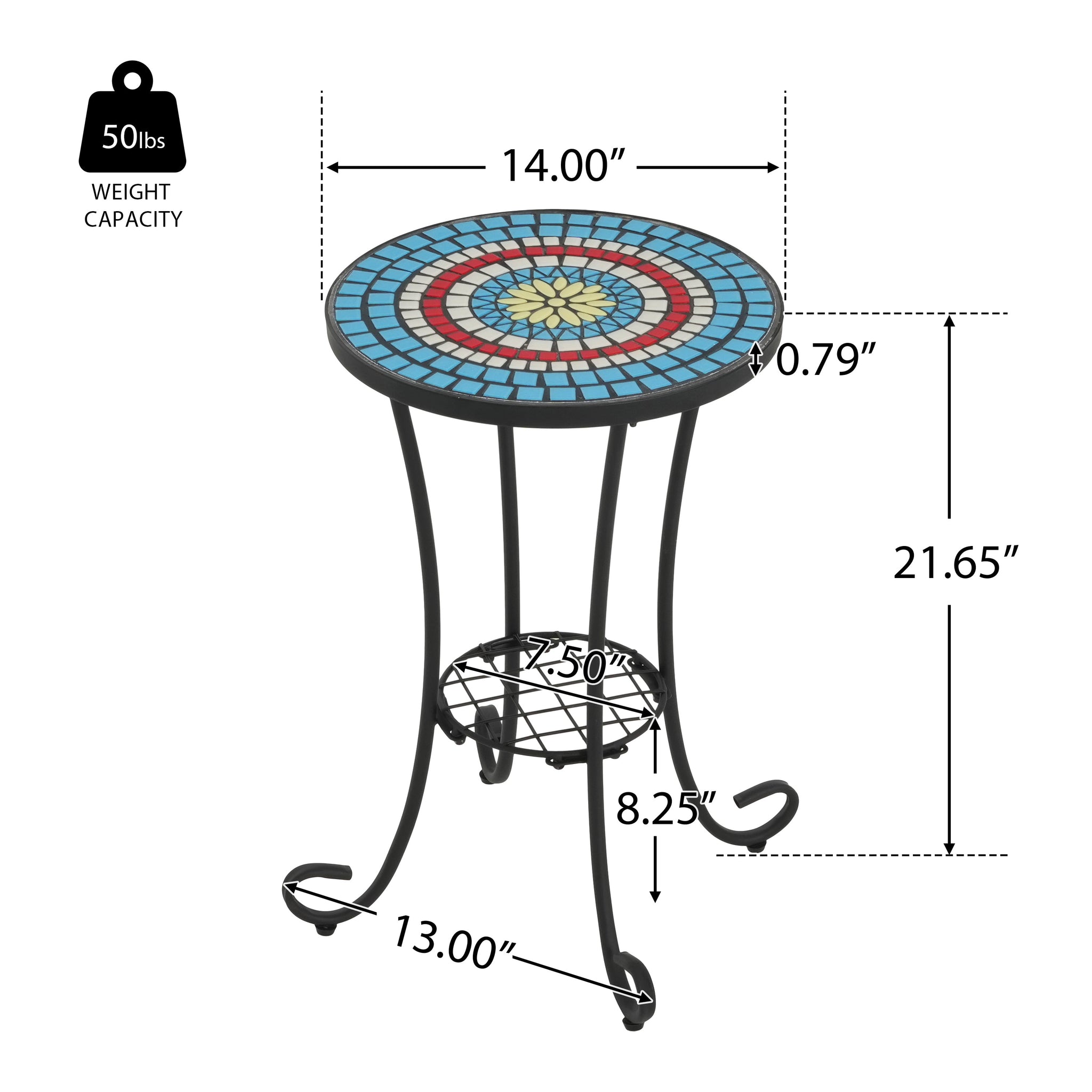 Patio Side Table with Shelf, Blue and Black by HouseOfZazla