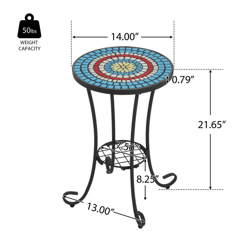Patio Side Table with Shelf, Blue and Black by HouseOfZazla