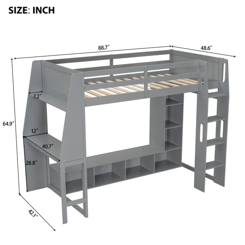 Gaming Loft Bed With Desk, Multi Storage Shelves, LED Lighting, And Hanging Clothes Rack by Unique Piece Furniture