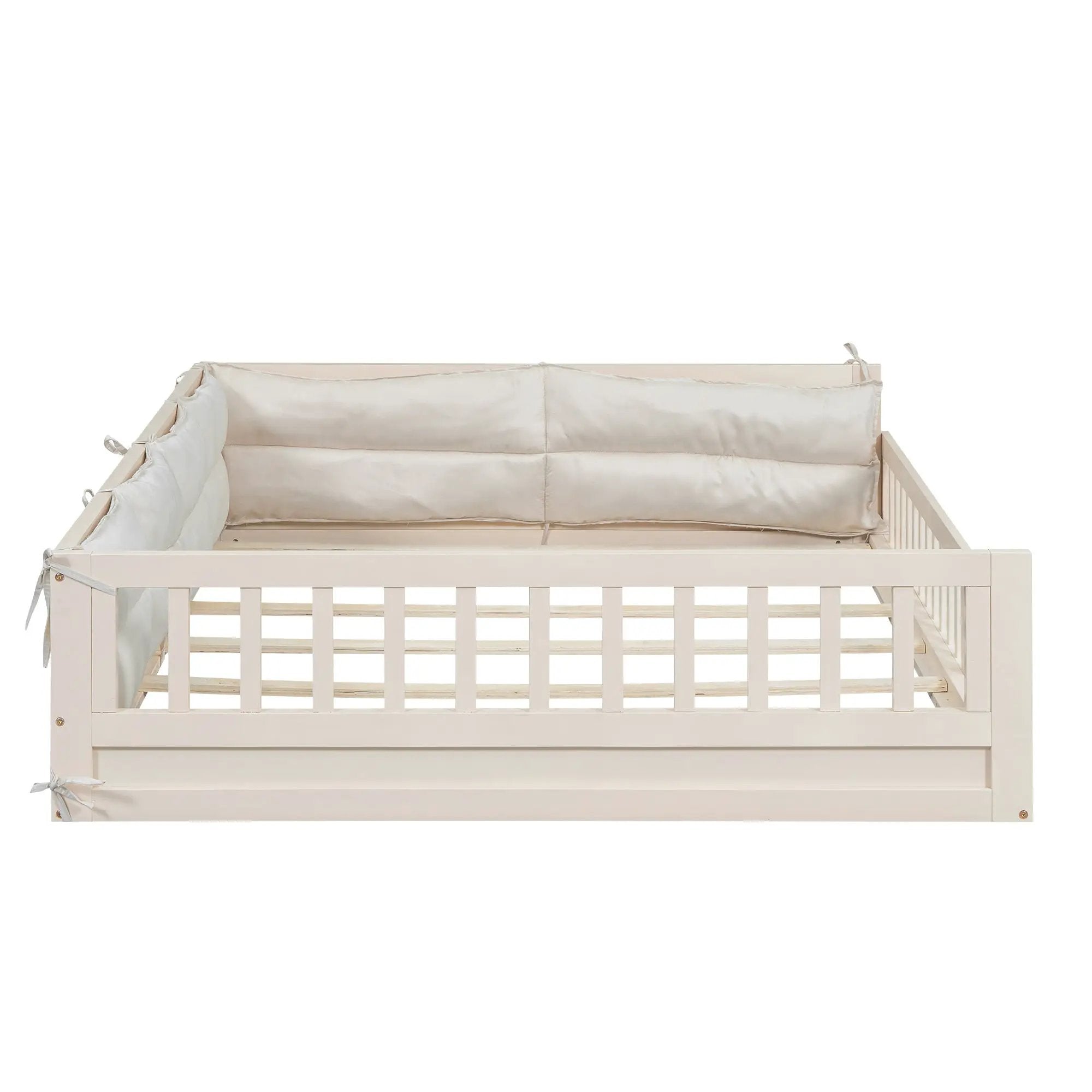 Wood Full Size Upholstered Platform Bed with Guardrail and Pillow by HouseOfZazla