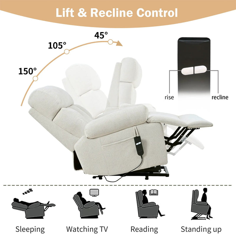 Oversized Power Lift Recliner Chai With Remote Control, Side Pocket, Spacious Seat by Unique Piece Furniture