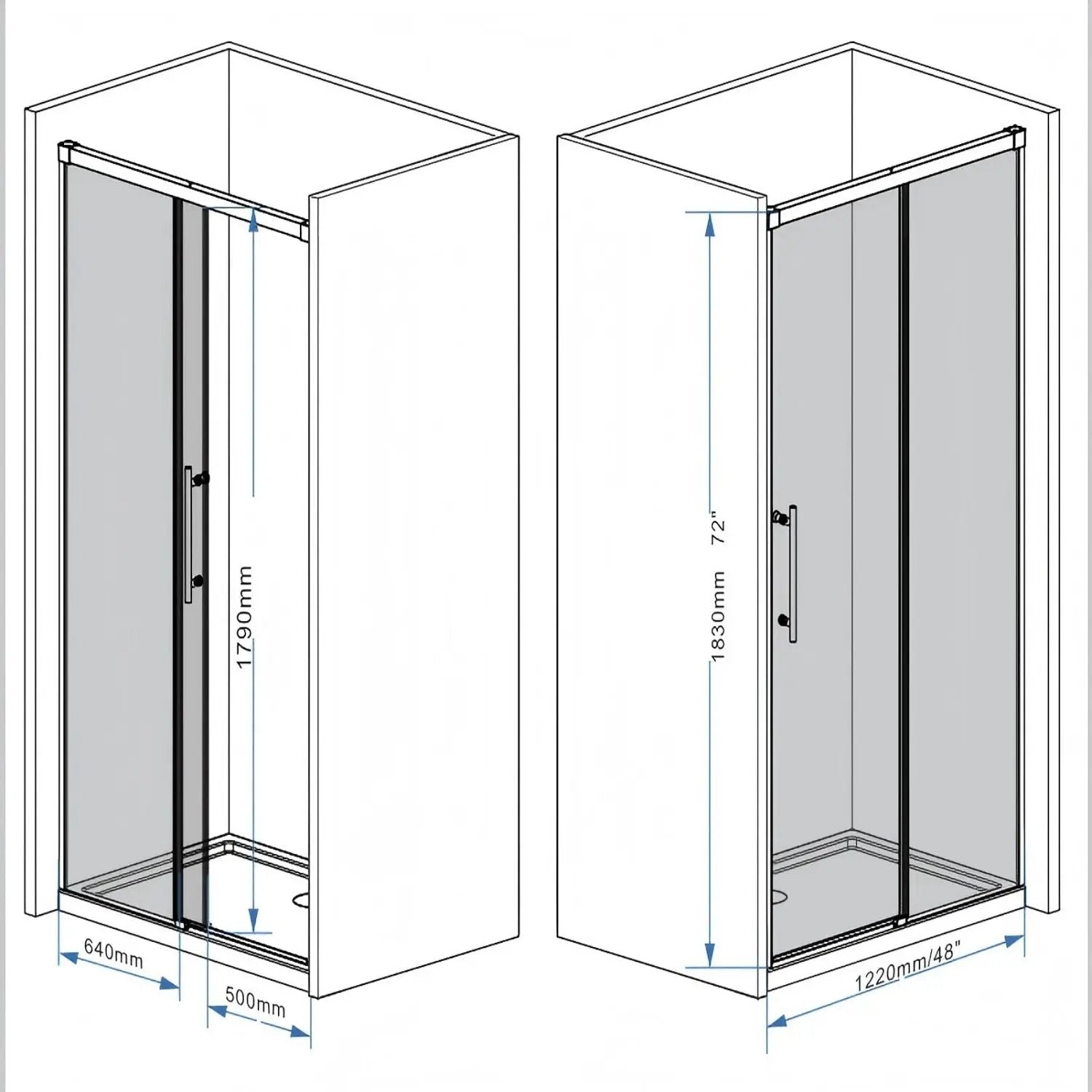 Frameless Single Sliding Shower Door With Handle