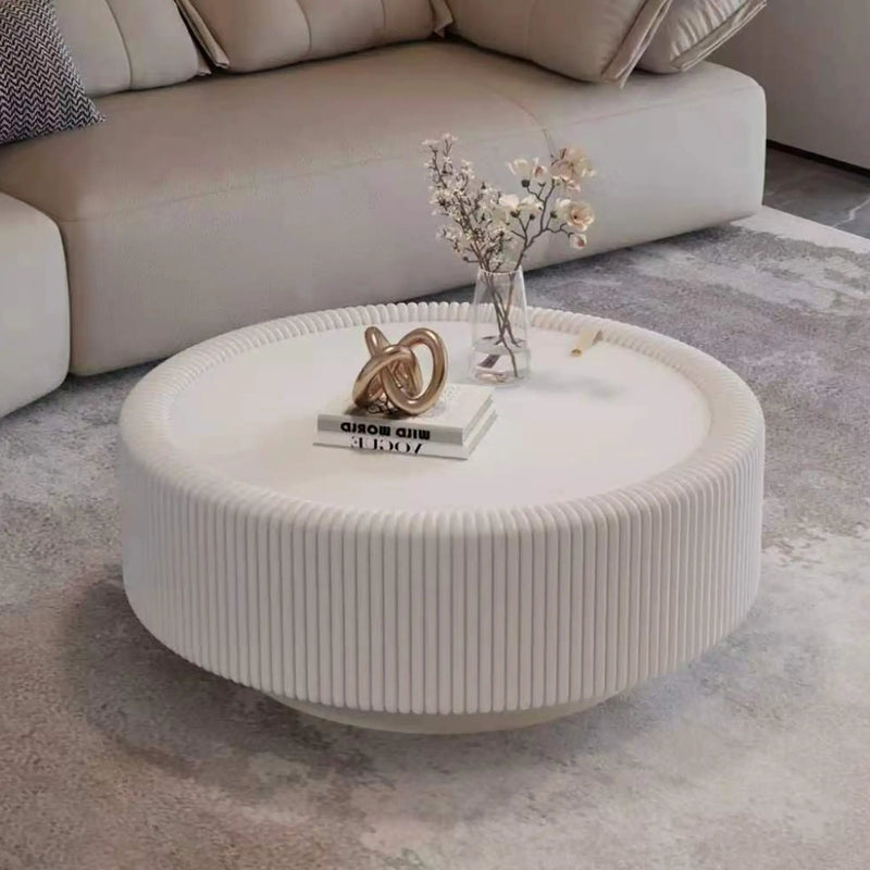 White Round Fluted Coffee Table with Hidden Storage by HouseOfZazla