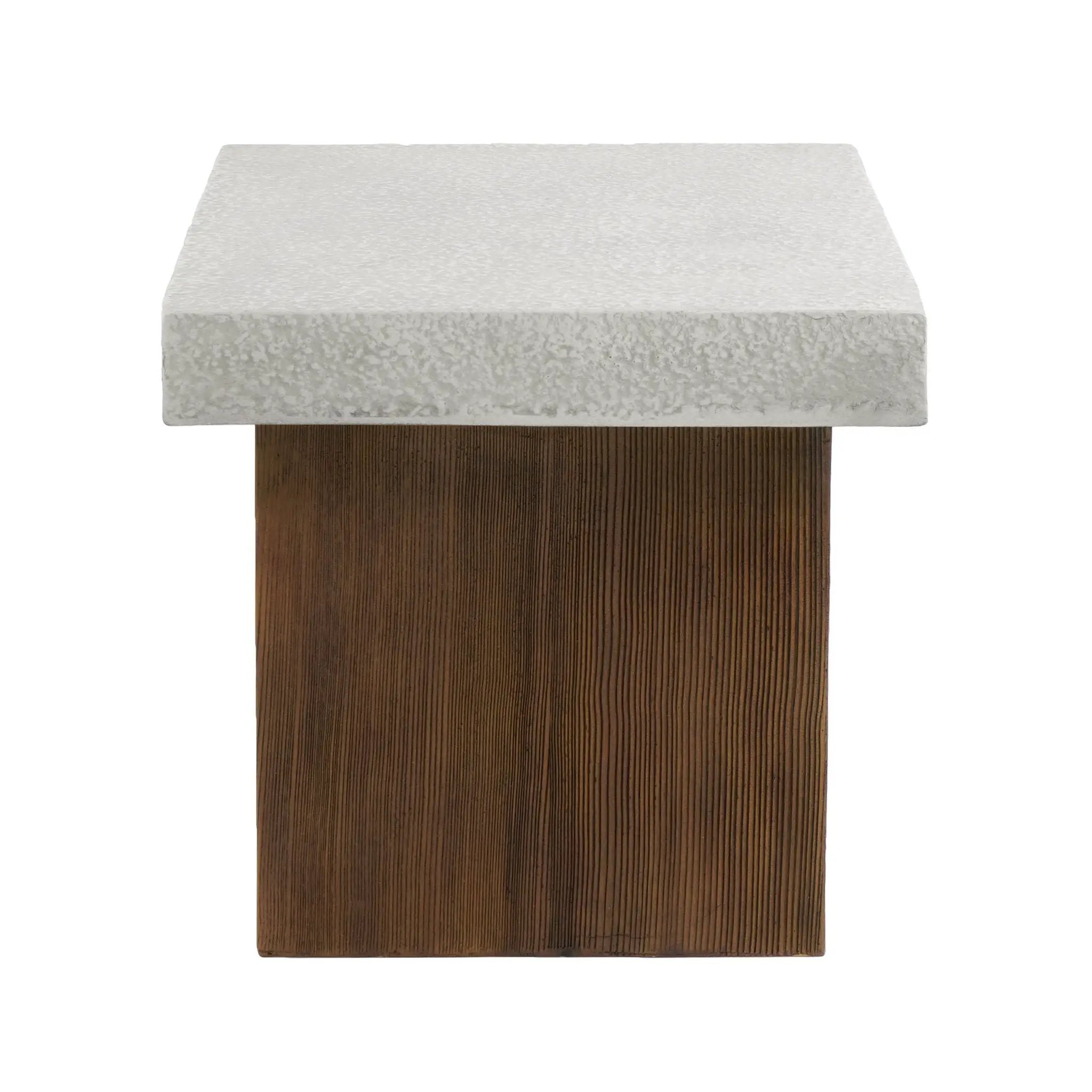 Mgo Square Side Table With Faux Stone Top And Wood Frame - Antique White / Natural Wood by HouseOfZazla