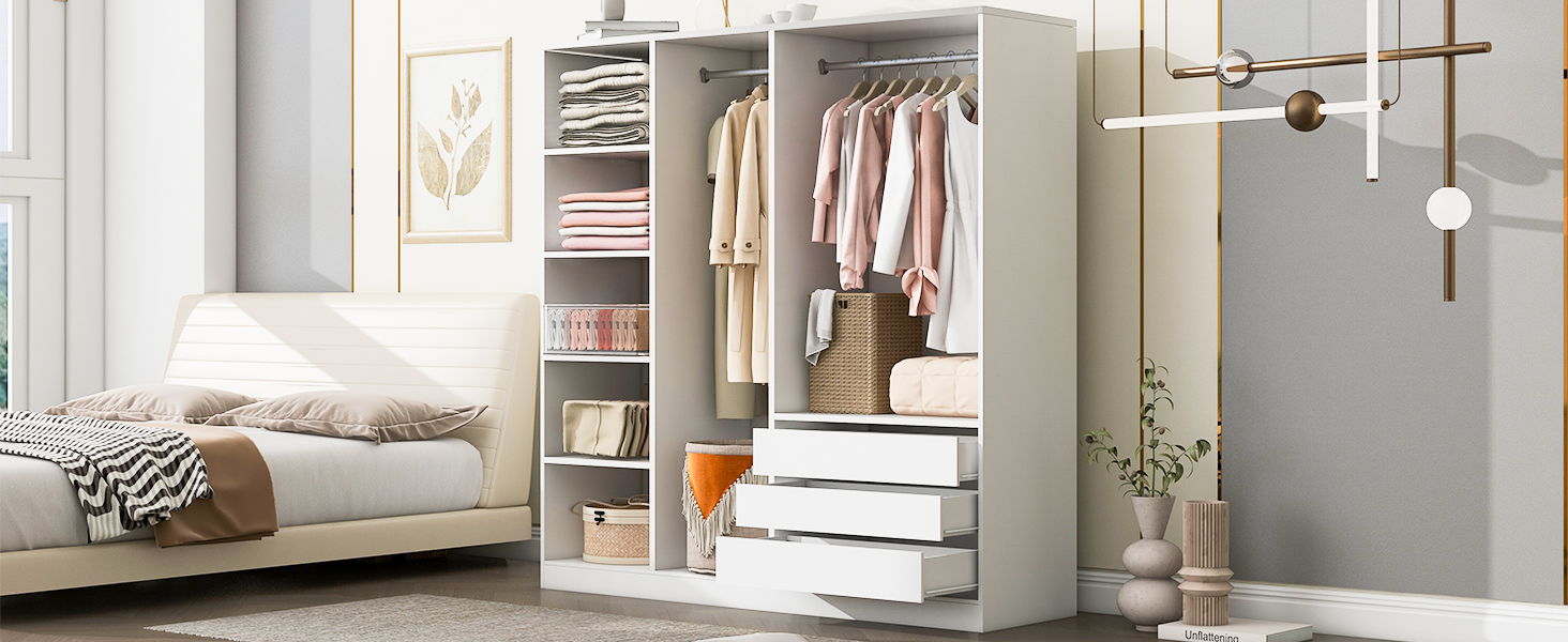 Doorless Storage Wardrobe For Dedroom With Shelves And 3 Drawers by HouseOfZazla