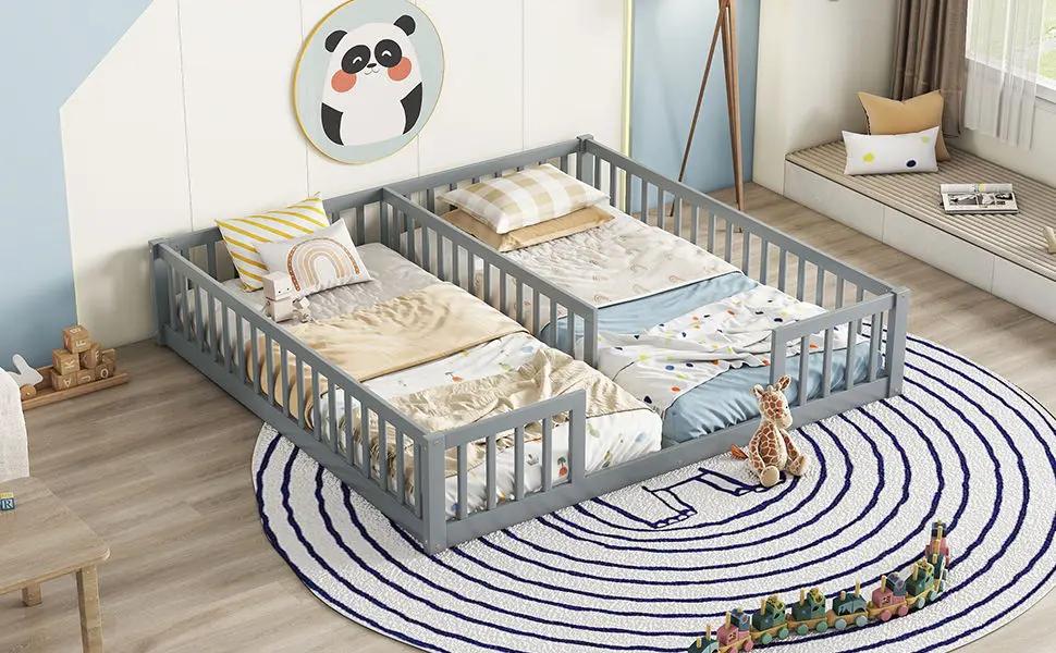 Double Floor Bed With Fence, Guardrails, Without Door by HouseOfZazla