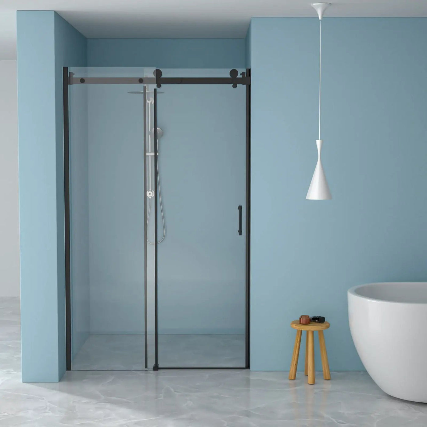 Modern Single Slide Shower Door, Tempered Glass, Stainless Steel Frame by HouseOfZazla