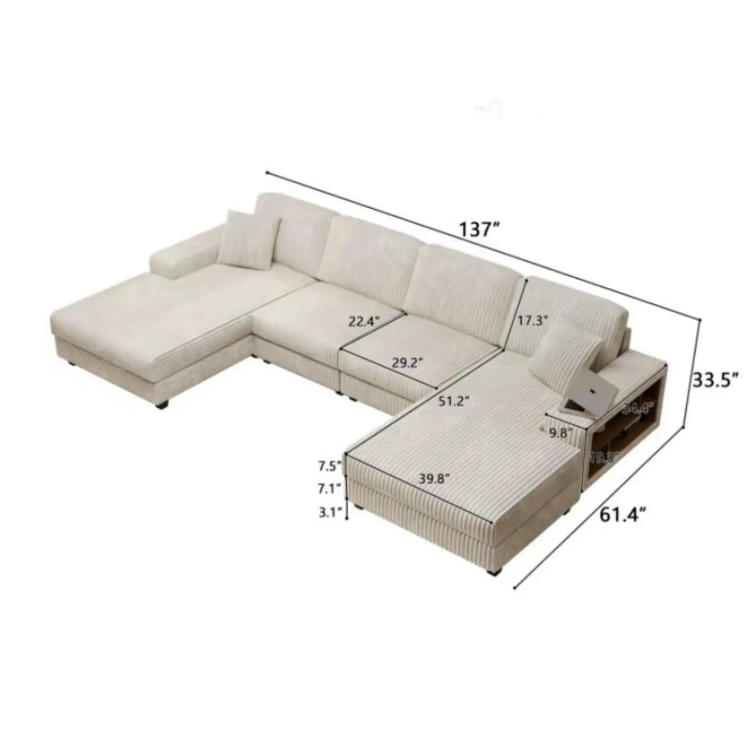 U-Shaped Convertible Sofa, 4 Seater Large Living Room Lounge by Unique Piece Furniture