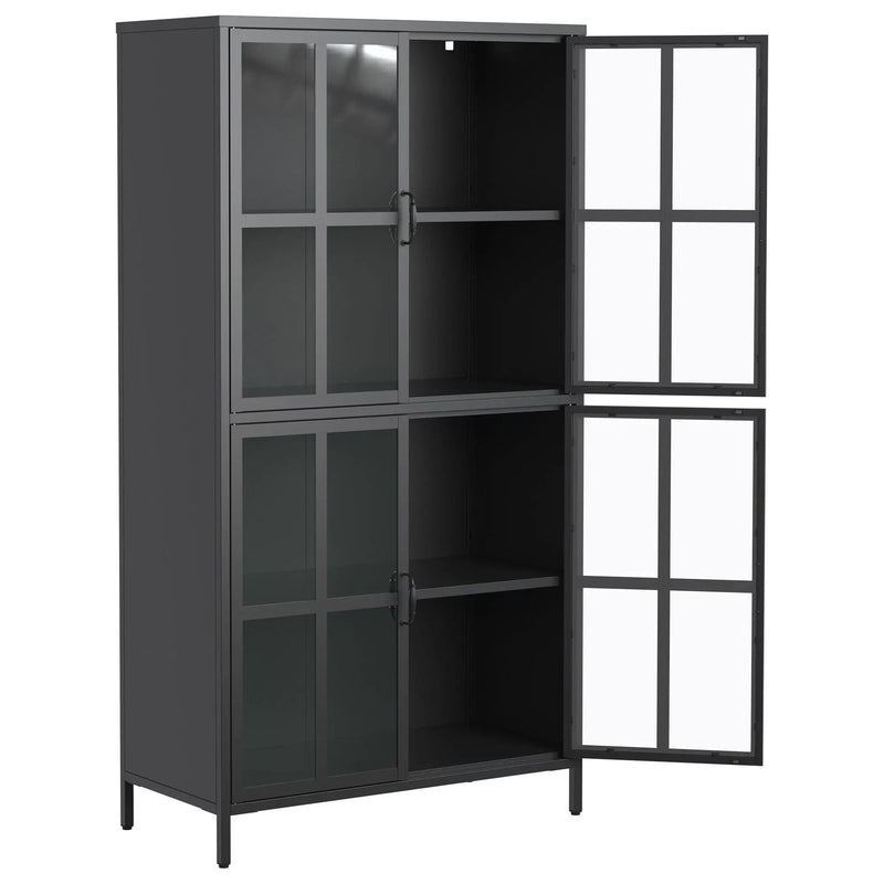 Premium Metal Storage Cabinet With Tempered Glass Doors, Adjustable Shelves, And Anti Tipping Device - Black by Unique Piece Furniture