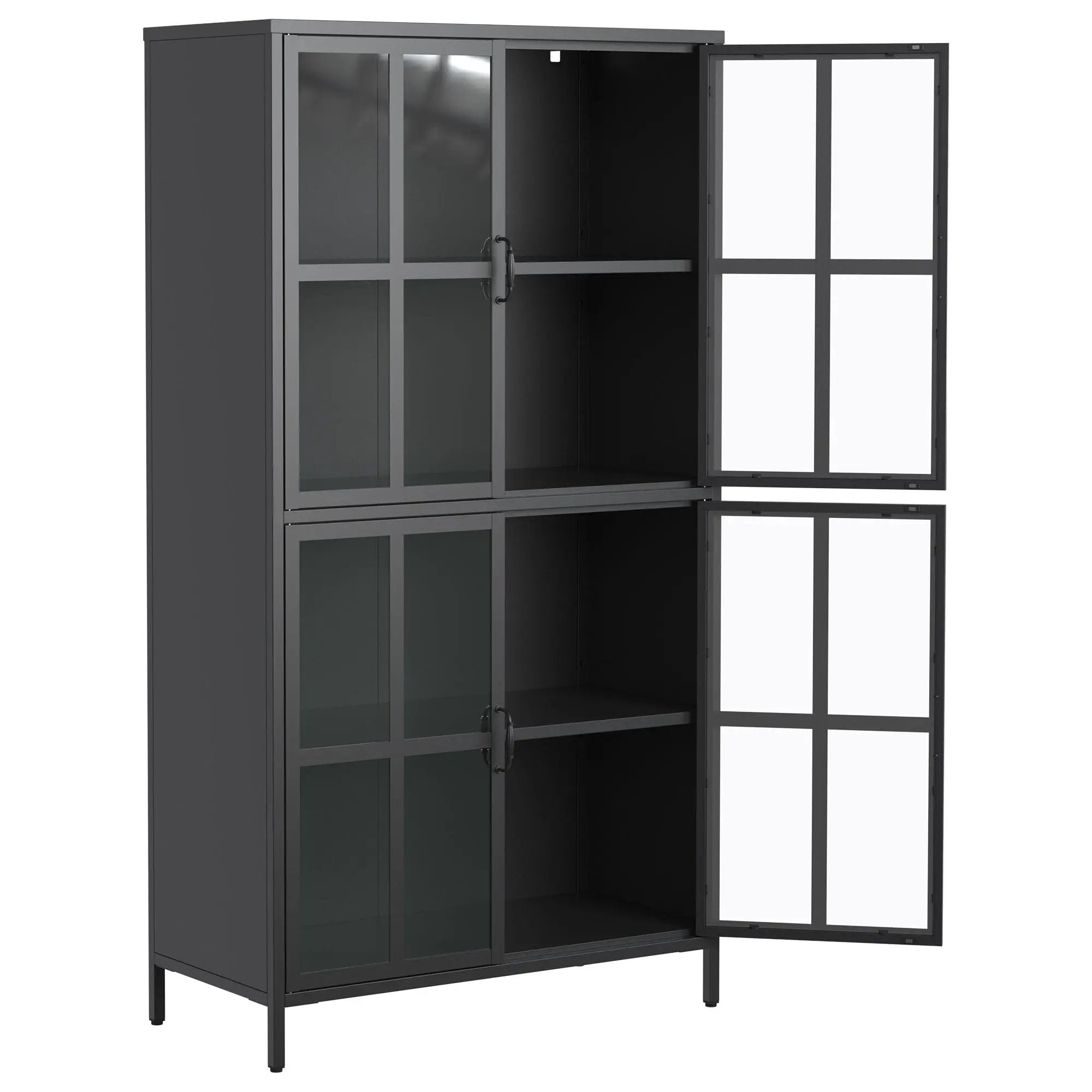 Premium Metal Storage Cabinet With Tempered Glass Doors, Adjustable Shelves, And Anti Tipping Device - Black by HouseOfZazla