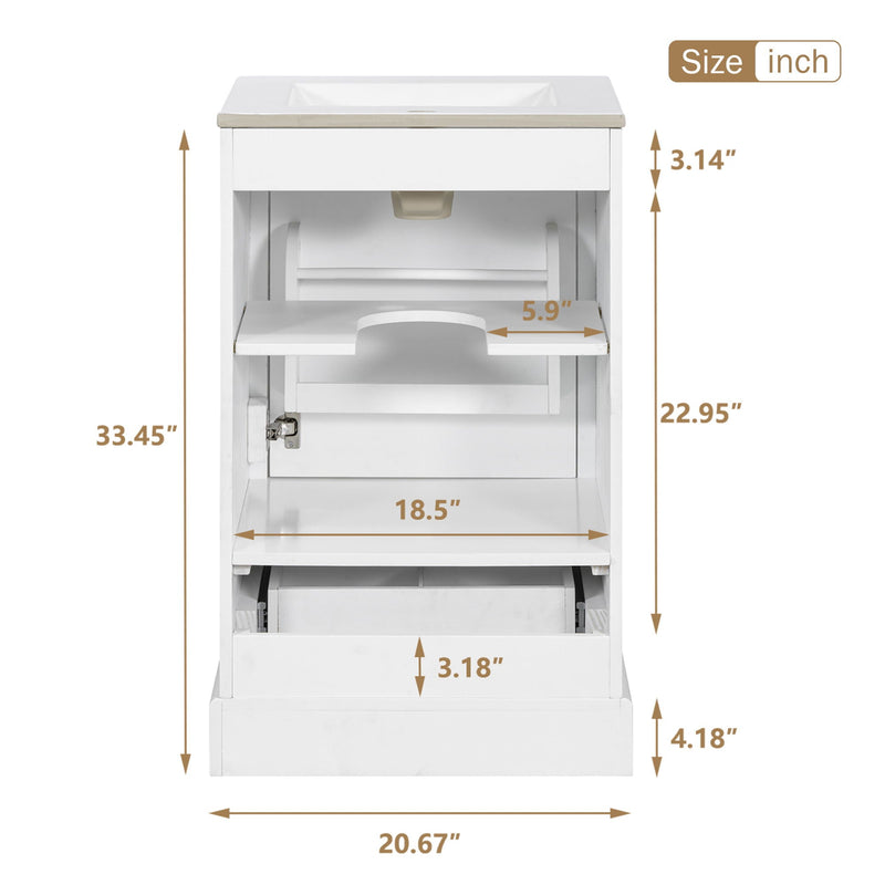 Bathroom Vanity With Sink, Soft Close Door, Adjustable U-Shaped Shelf