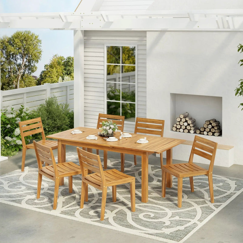 Outdoor 7 Pieces Expandable Dining Set With Umbrella Hole - Teak by HouseOfZazla
