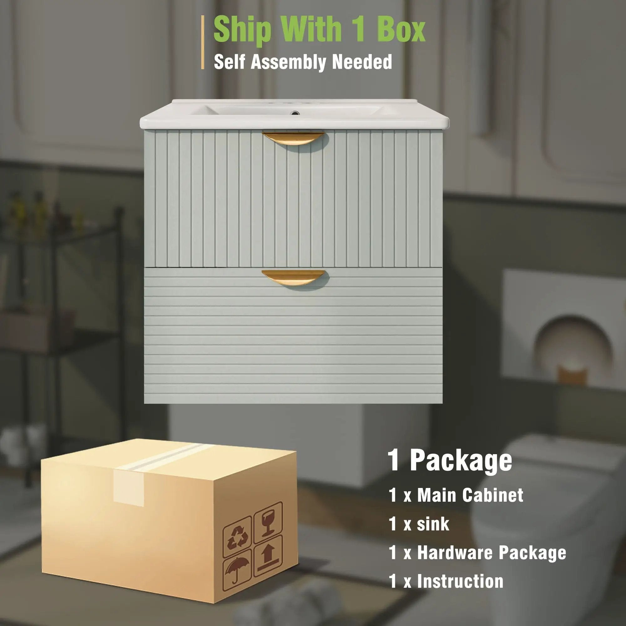 Modern Wall-Mounted Bathroom Vanity With 2 Drawers, Ideal For Small Bathrooms - Green by HouseOfZazla