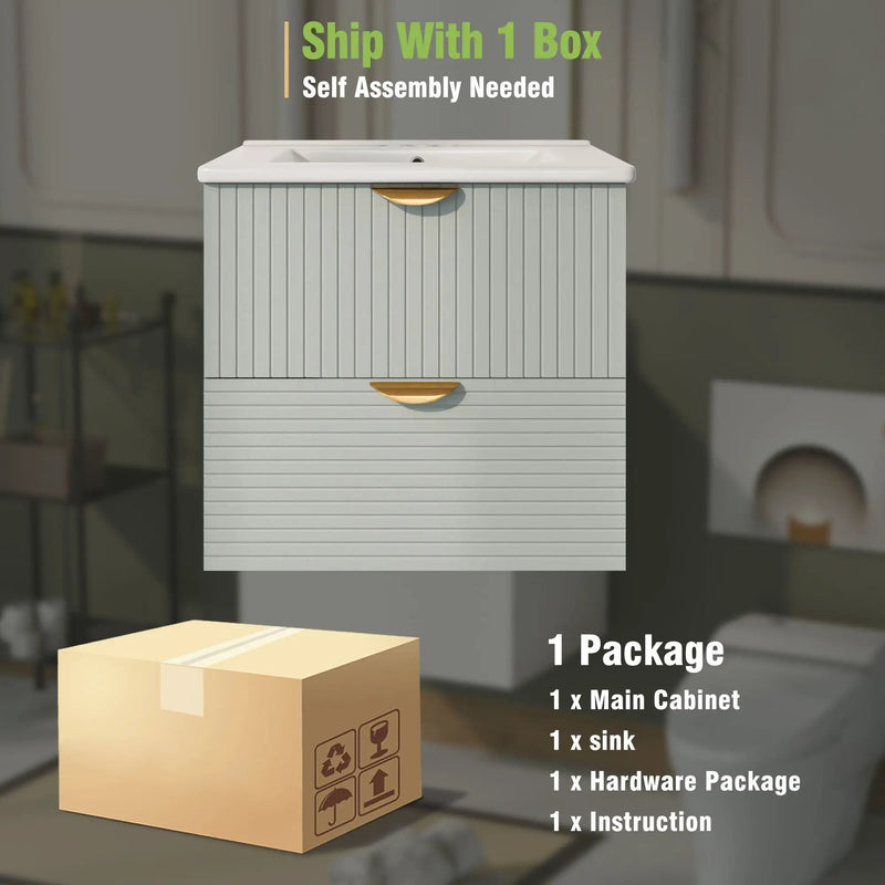 Modern Wall-Mounted Bathroom Vanity With 2 Drawers, Ideal For Small Bathrooms - Green by HouseOfZazla