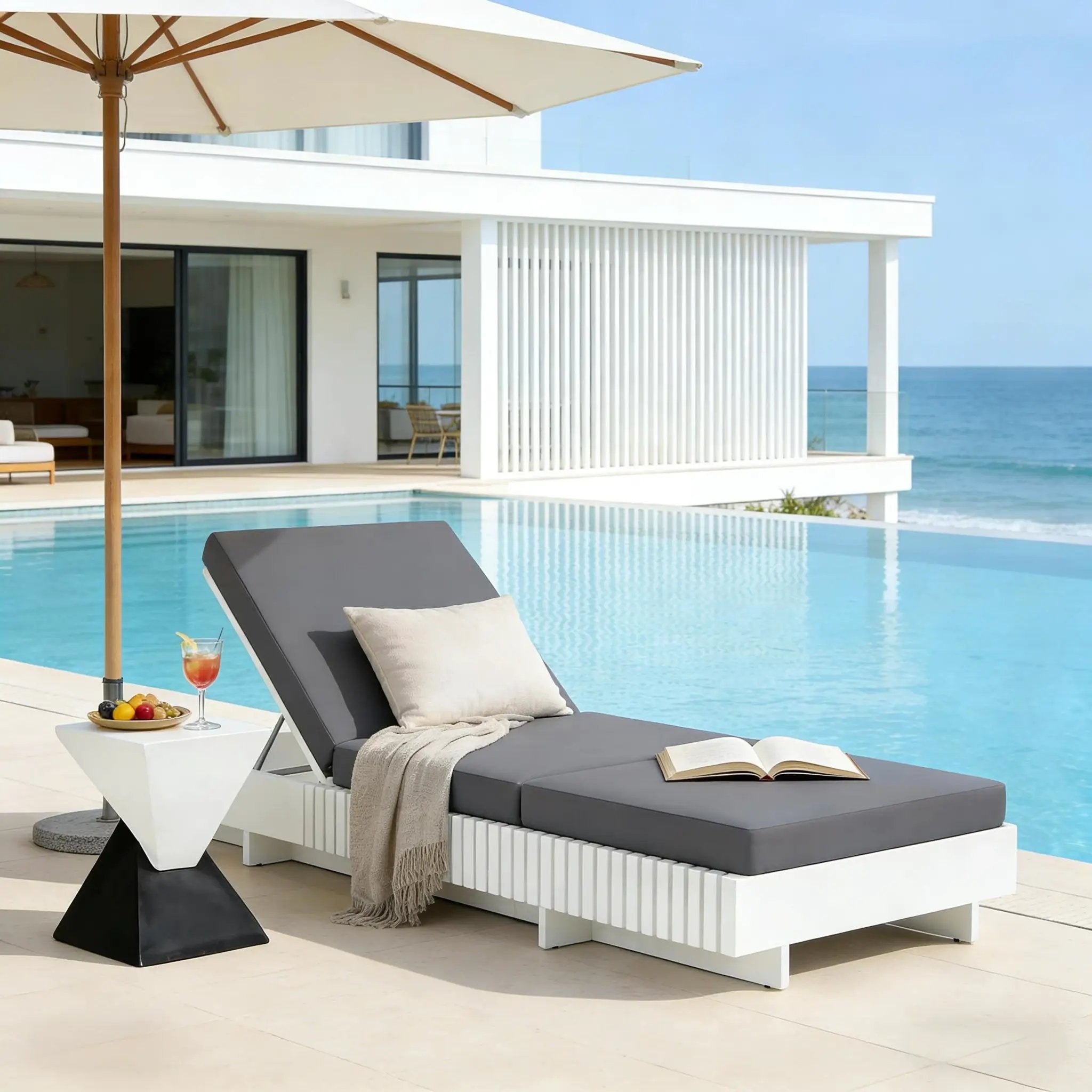 White Acacia Solid Wood Outdoor Chaise Lounge by HouseOfZazla