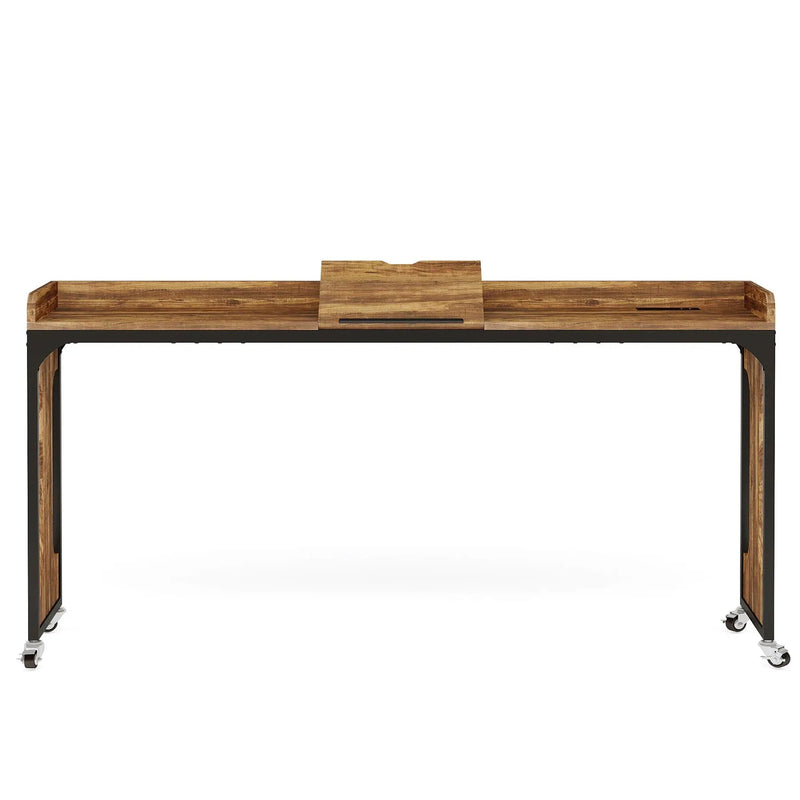 Height Adjustable Overbed Table With Wheels - Rustic Brown by HouseOfZazla