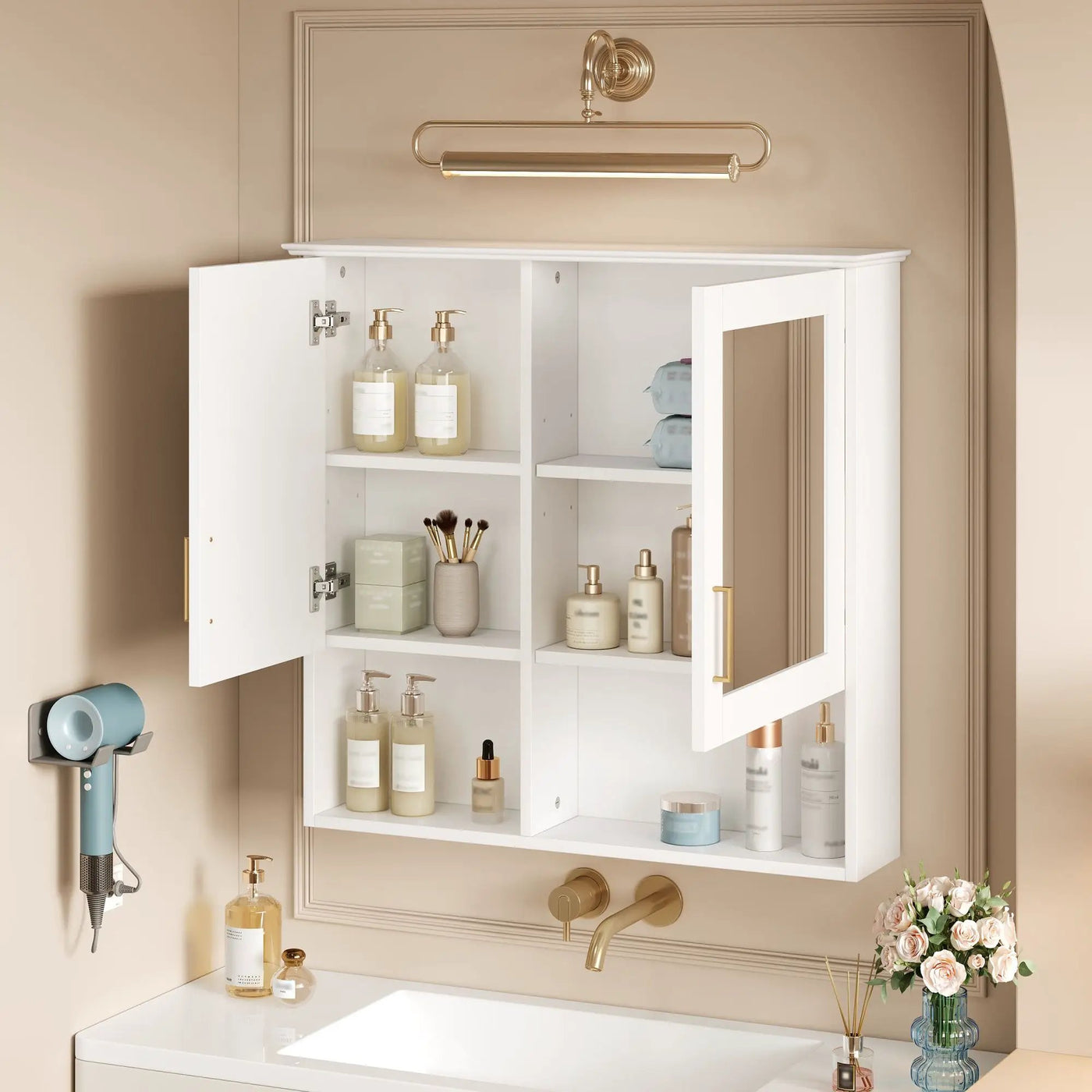 2 In 1 Wall-Mounted Mirror Cabinet With Adjustable Shelves, Soft-Close Doors, High-Definition Mirror & Storage by Unique Piece Furniture