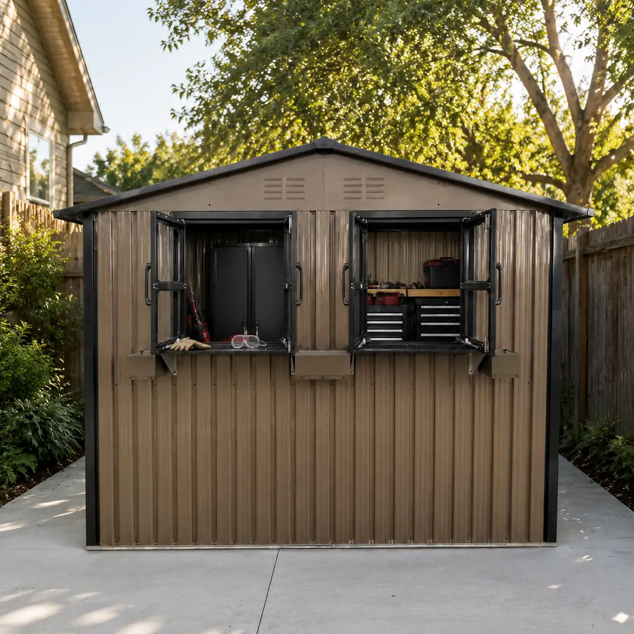 6x9 FT Outdoor Metal Storage Shed with Window & Flower Rack by HouseOfZazla