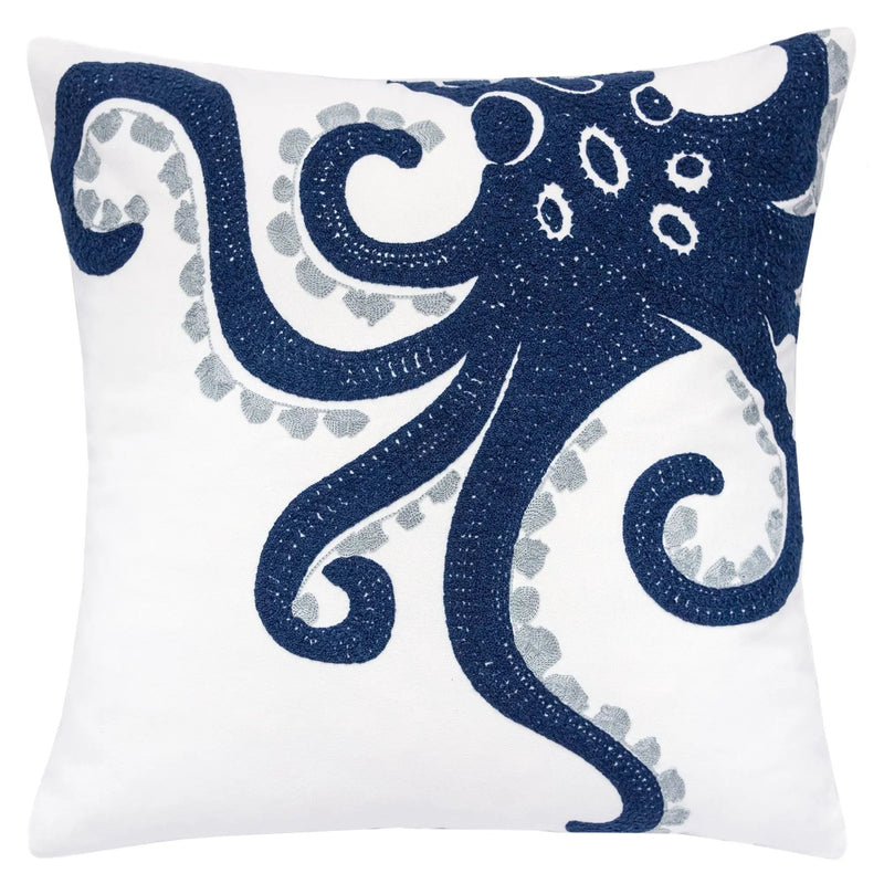Octopus Patterned Pillow Cover With Matching Back - White by Unique Piece Furniture