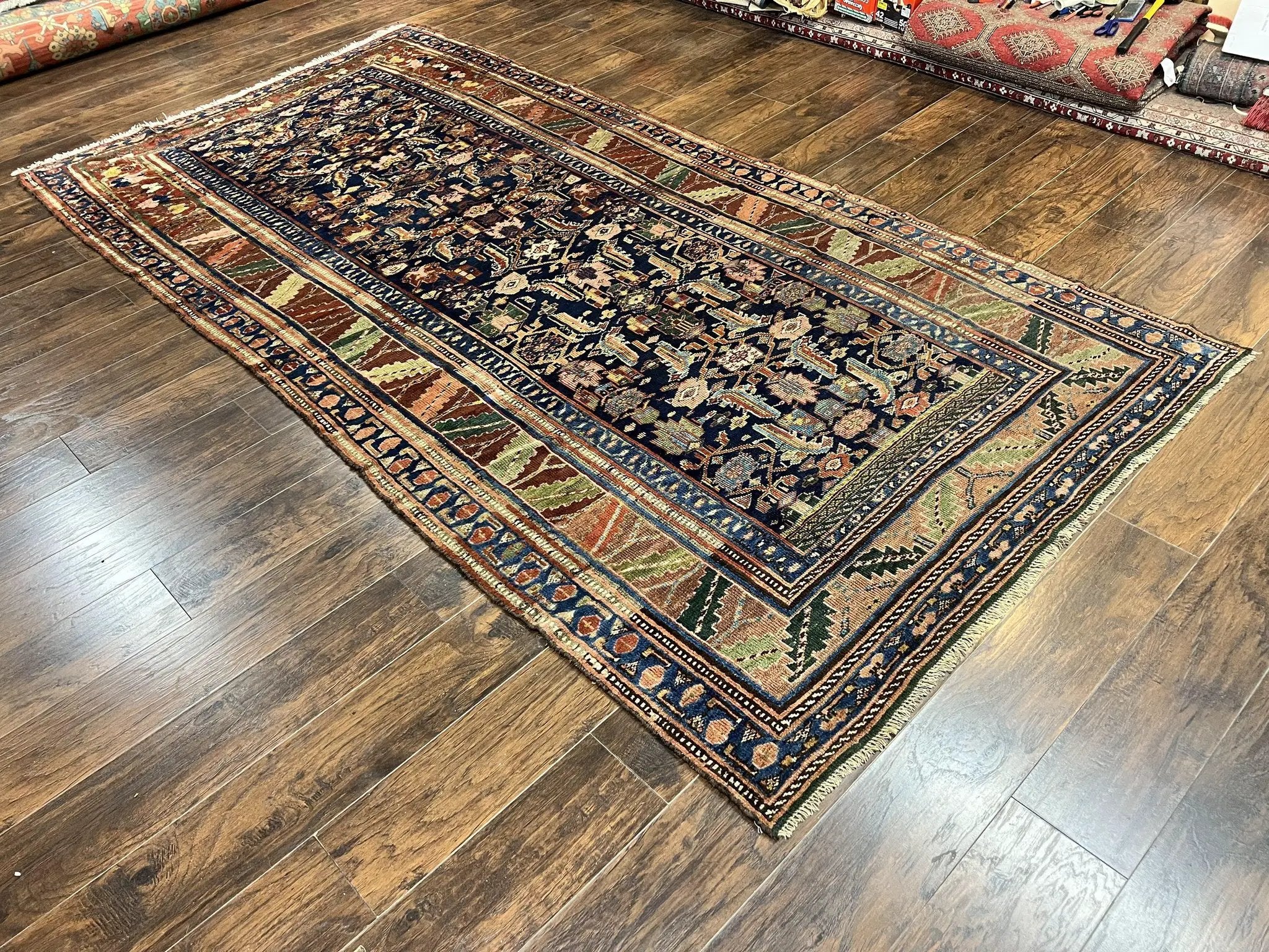Caucasian Kalegy Rug 6x11, Wide Runner, Wool Hand Knotted Carpet, Navy Blue Tribal Rug, 1920s Antique Rug, 6 x 11 Oriental Carpet by Jewel Rugs