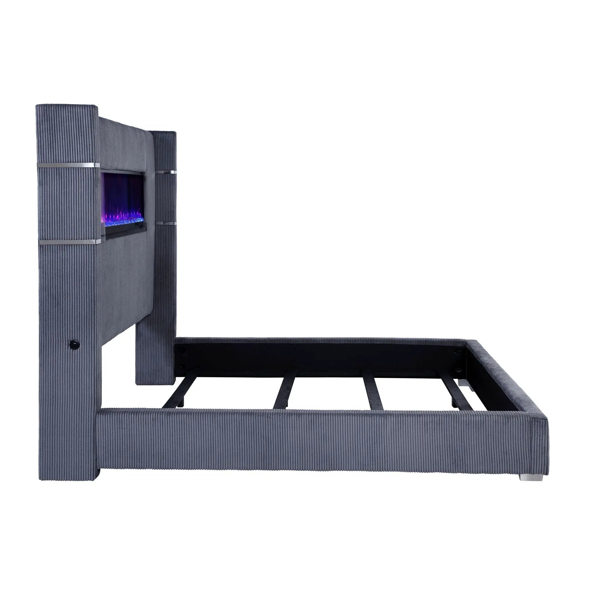 Tisdall Upholstered Eastern King Flame Visualizer Bed Grey by Unique Piece Furniture