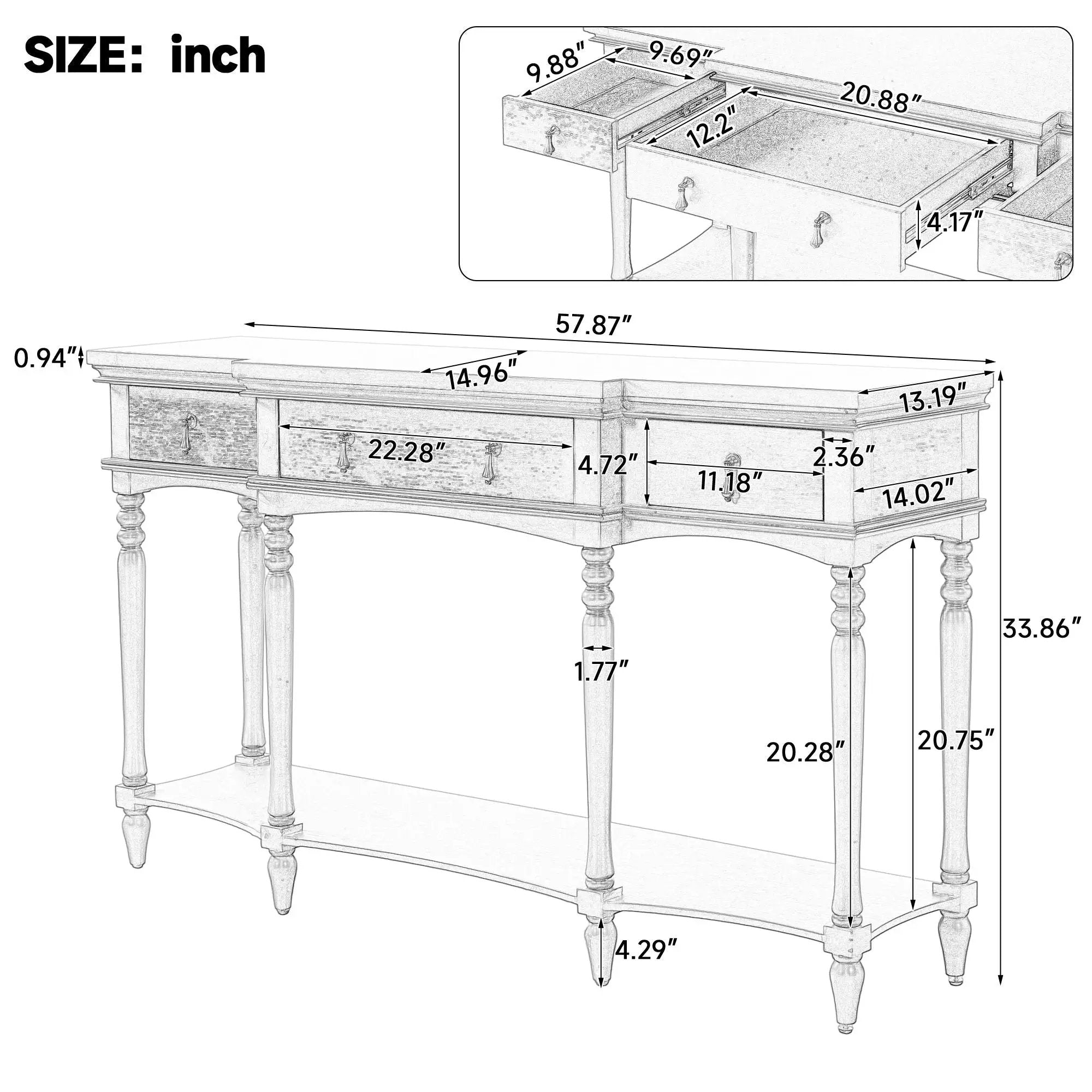 Retro Console Table With 3 Soft Close Drawers by HouseOfZazla