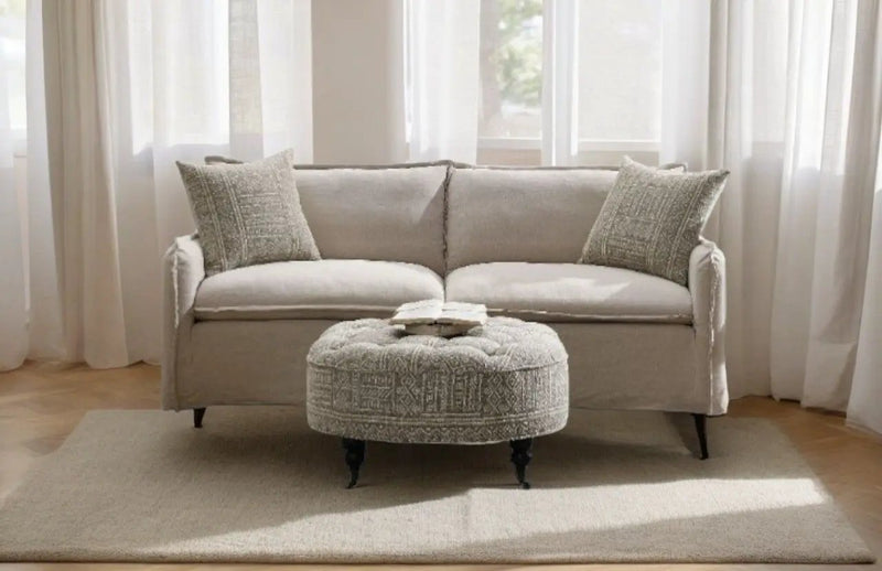Upendo - Pattern Linen Sofa With 2 Toss Pillows - Beige by Unique Piece Furniture