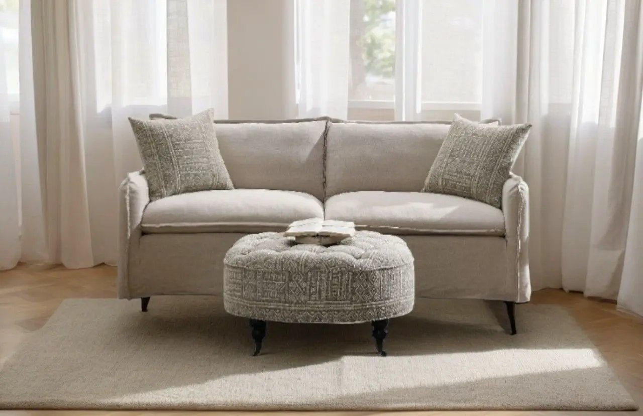 Upendo - Pattern Linen Sofa With 2 Toss Pillows - Beige by HouseOfZazla