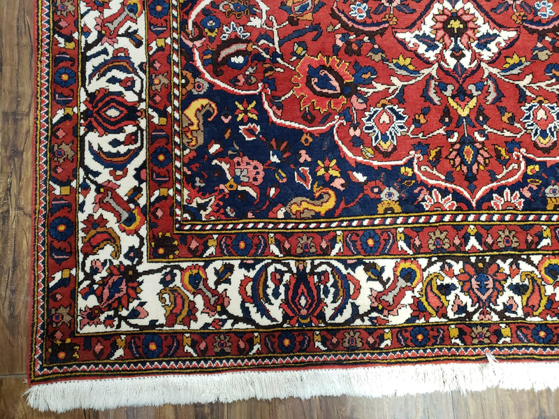 Semi Antique Persian Bakhtiari Rug, Hand-Knotted, Wool, Red, Midnight Blue, Ivory, Floral Medallion, 5'1" x 8' 6" by Jewel Rugs