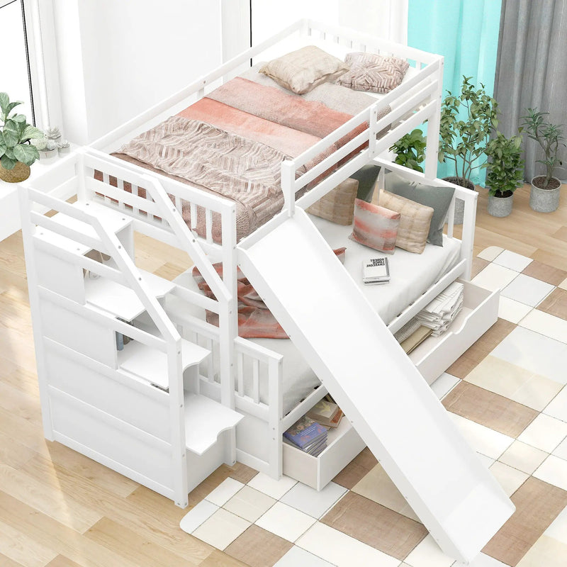 Bunk Bed With Storage Staircase, Slide, Desk, Drawers, And Shelves by Unique Piece Furniture