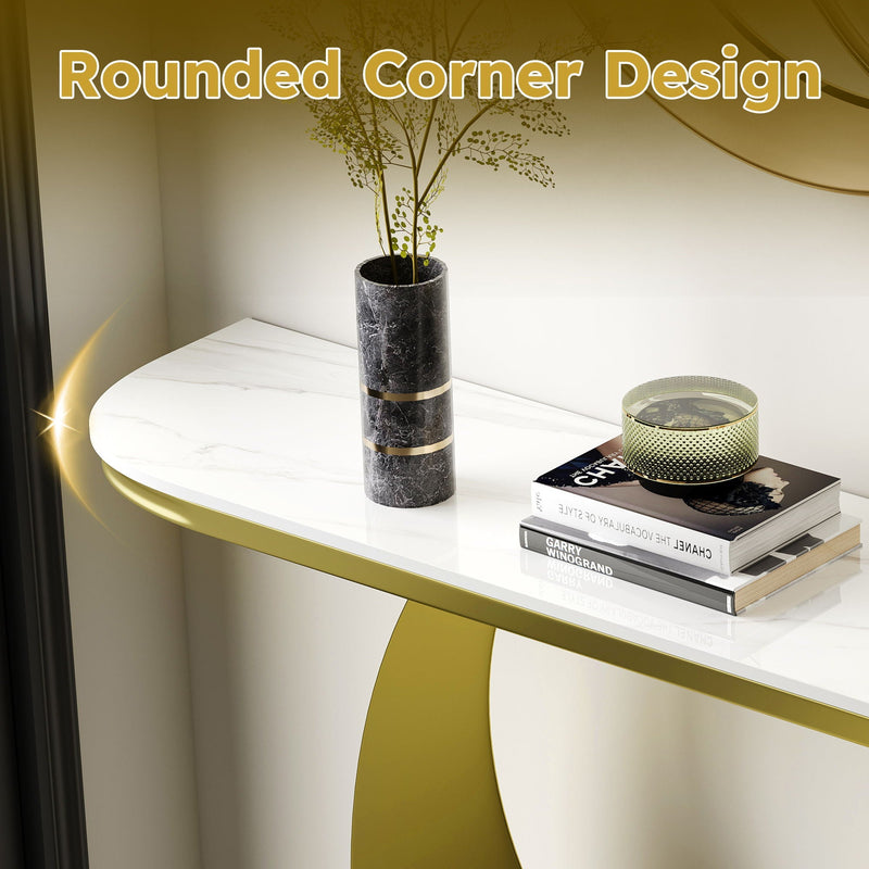 Half Console Table For Hallway - Gold / White by HouseOfZazla