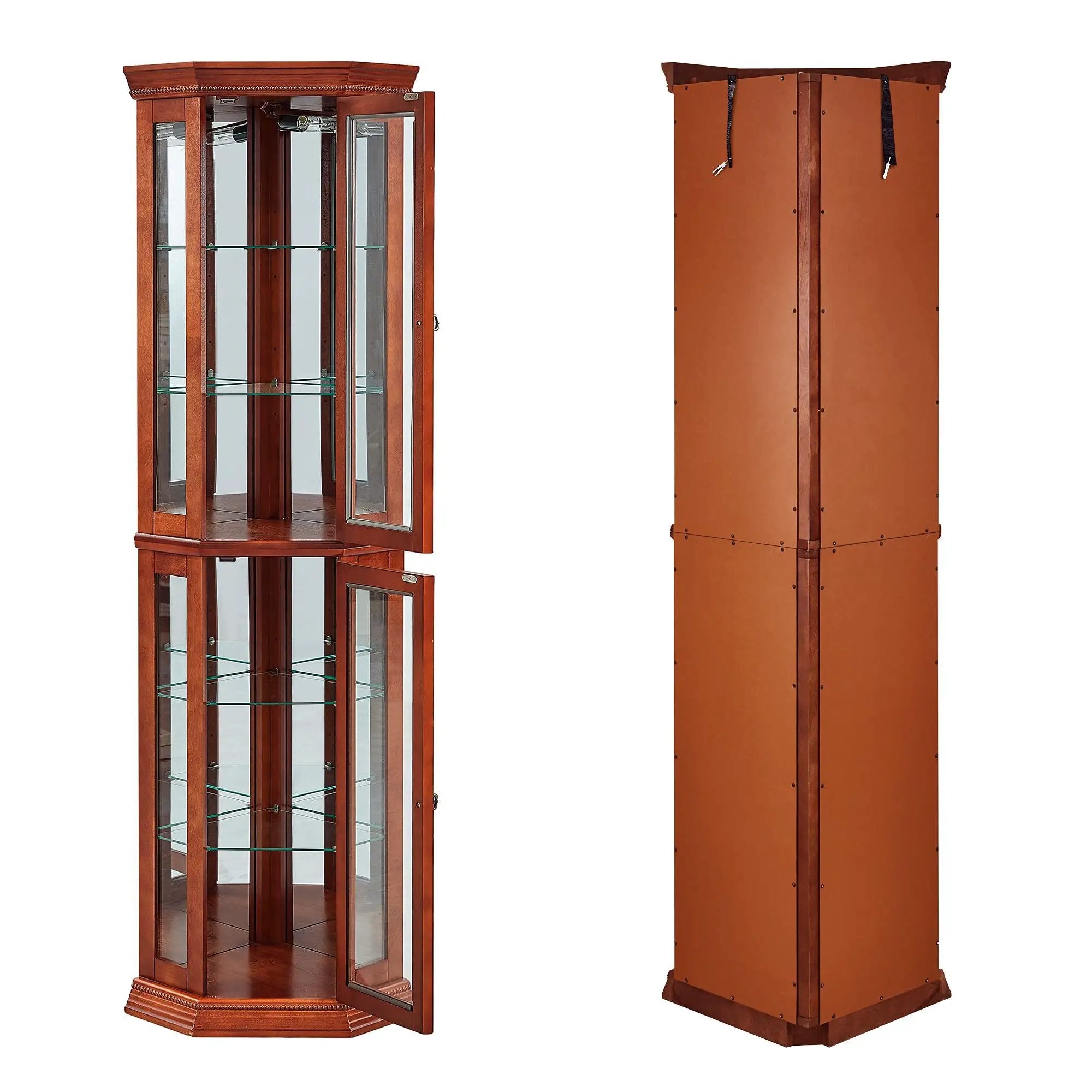 Corner Curio Cabinet With Lights, Adjustable Tempered Glass Shelves, Mirrored Back, Display Cabinet (E26 Light Bulb Not Included) by Unique Piece Furniture
