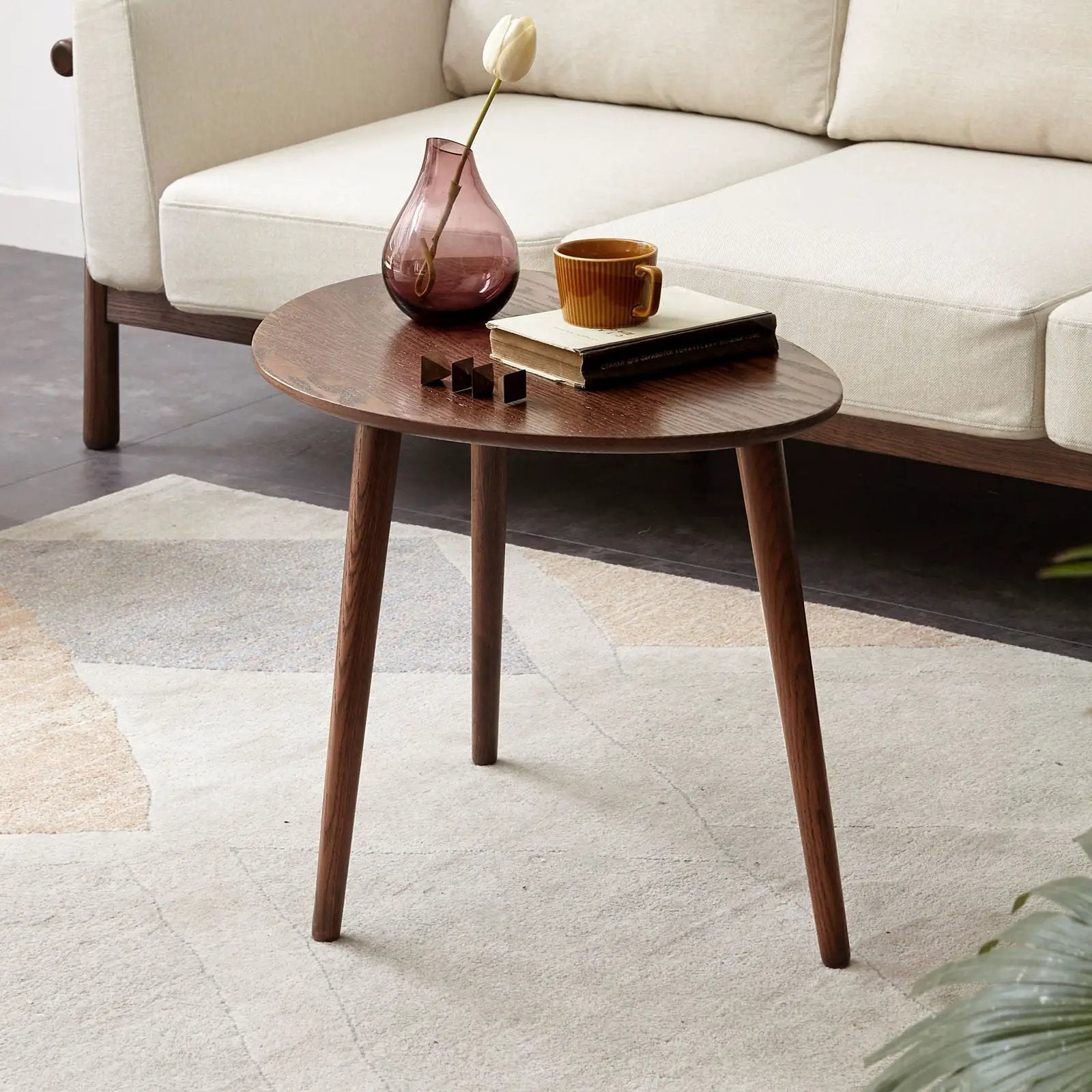 Center Table Low Table 100% Solid Oak Wood Top Plate Desk Pebble Shaped Natural Wooden Coffee Table - Walnut by Unique Piece Furniture