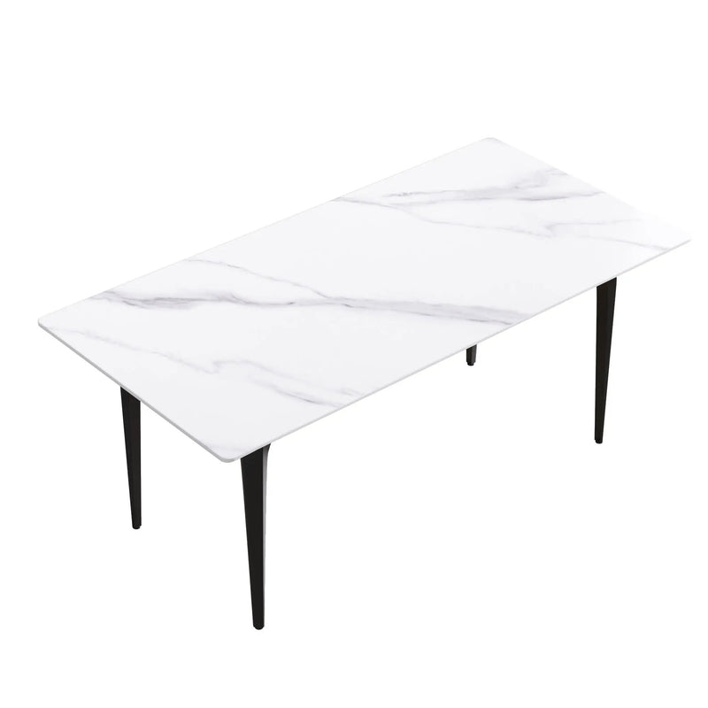 70.87" Modern Artificial Stone White Straight Edge Black Metal Leg Dining Table, Can Accommodate 6-8 People - White / Black by HouseOfZazla