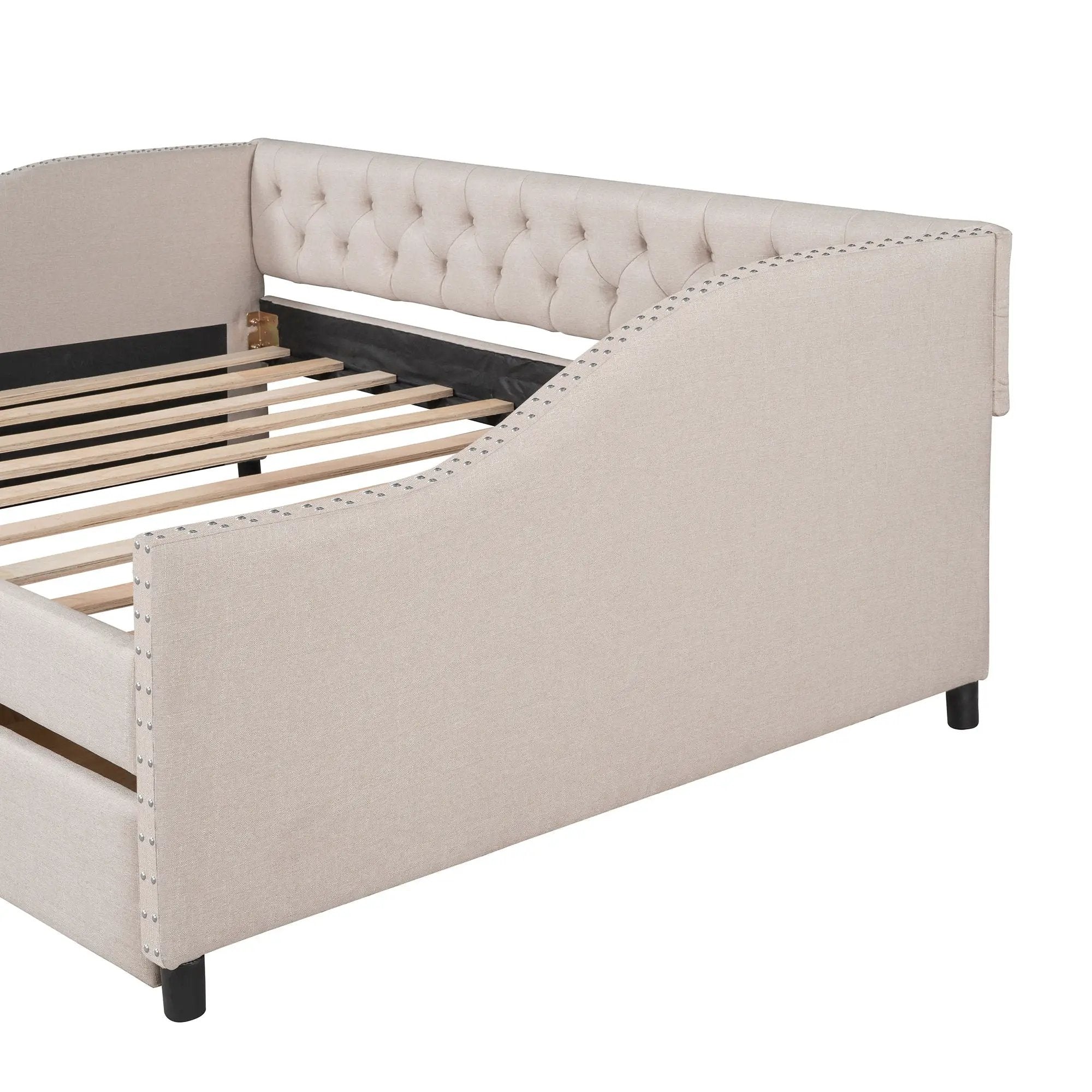 Upholstered Daybed With Two Drawers, Wood Slat Support by HouseOfZazla