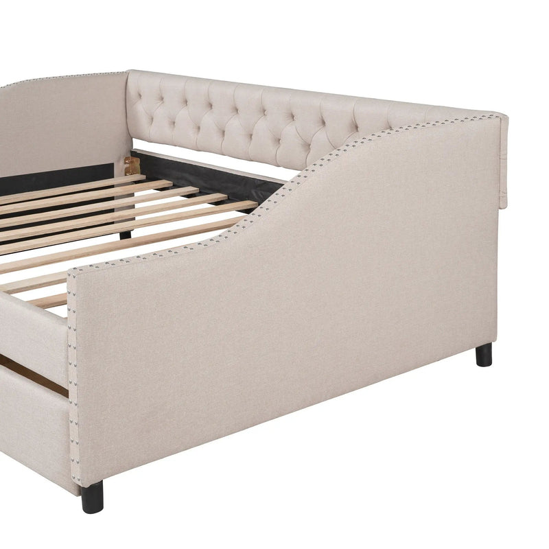 Upholstered Daybed With Two Drawers, Wood Slat Support by HouseOfZazla