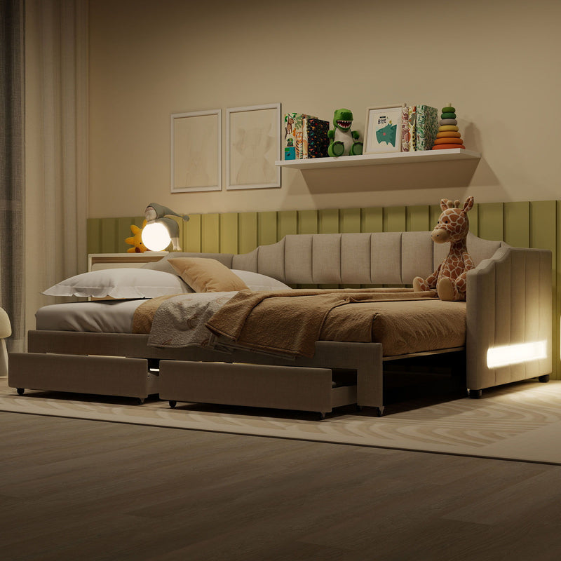 Extendable Daybed With LED Light And 2 Storage Drawers by HouseOfZazla