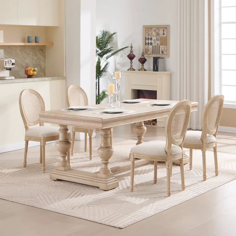 French Country Dining Chairs Set of 2 Upholstered with Rattan Back by HouseOfZazla
