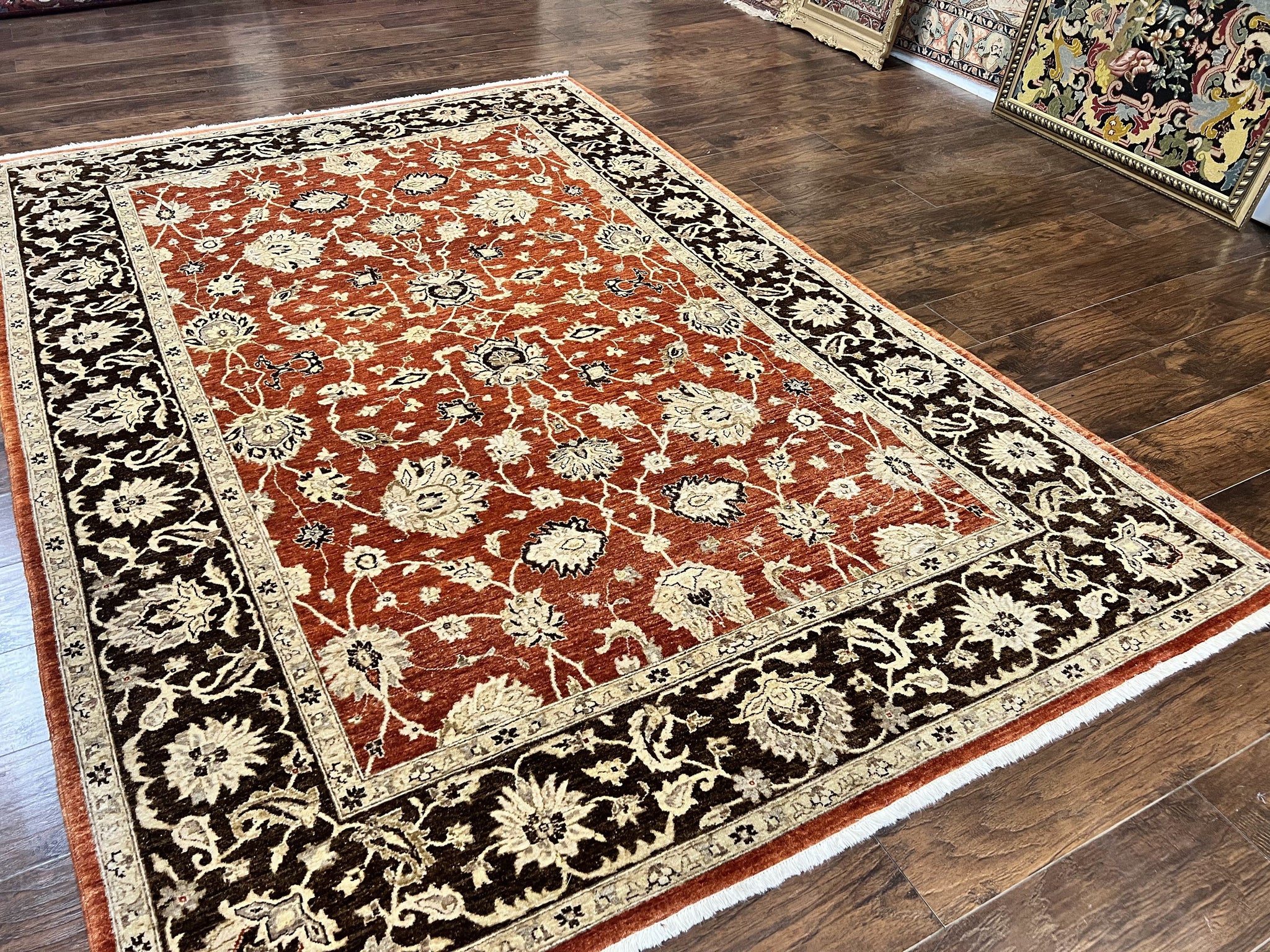 Pakistani Oriental Rug 6x9, Red, Floral Allover, Handmade Wool Rug, Peshawar Chobi Rug, Pak Persian Carpet 6 x 9 by Jewel Rugs