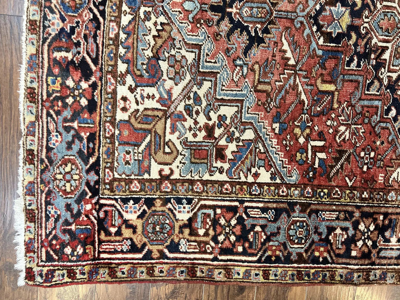 Antique Persian Heriz Rug 6x8, Geometric Medallion, 1920s Oriental Carpet, Handmade Wool Rug by Jewel Rugs