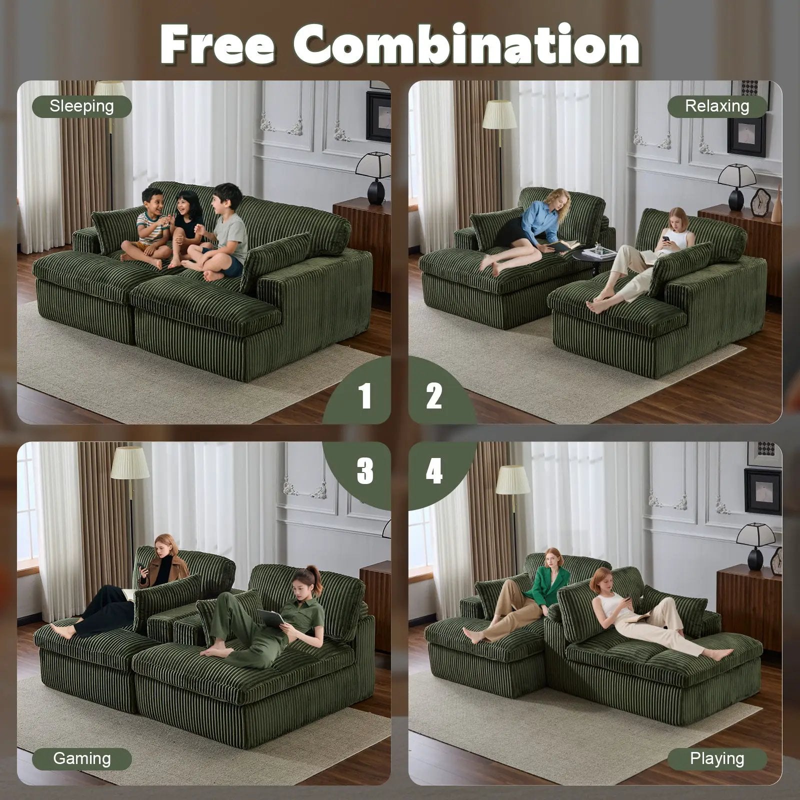 Double Chaise Lounge Chair, Oversized Upholstered Sleeper Cloud Couch by Unique Piece Furniture