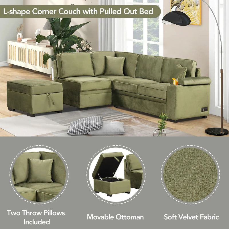Sleeper Sofa Bed, 2 In 1 Pull Out Sofa Bed L Shape Couch With Storage Ottoman For Living Room, Bedroom Couch And Small Apartment by HouseOfZazla