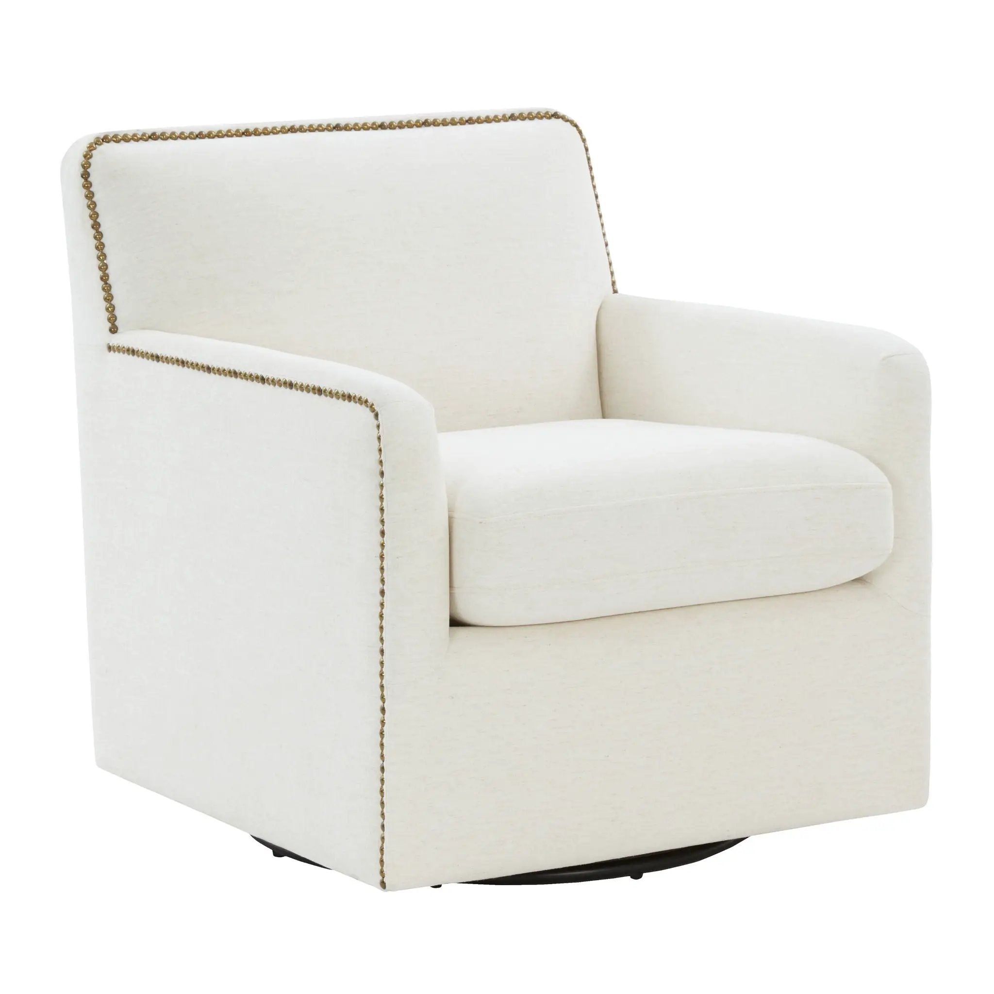 Tolland - Swivel Accent Chair With Antique Brass Nailhead Trim - Cream by HouseOfZazla