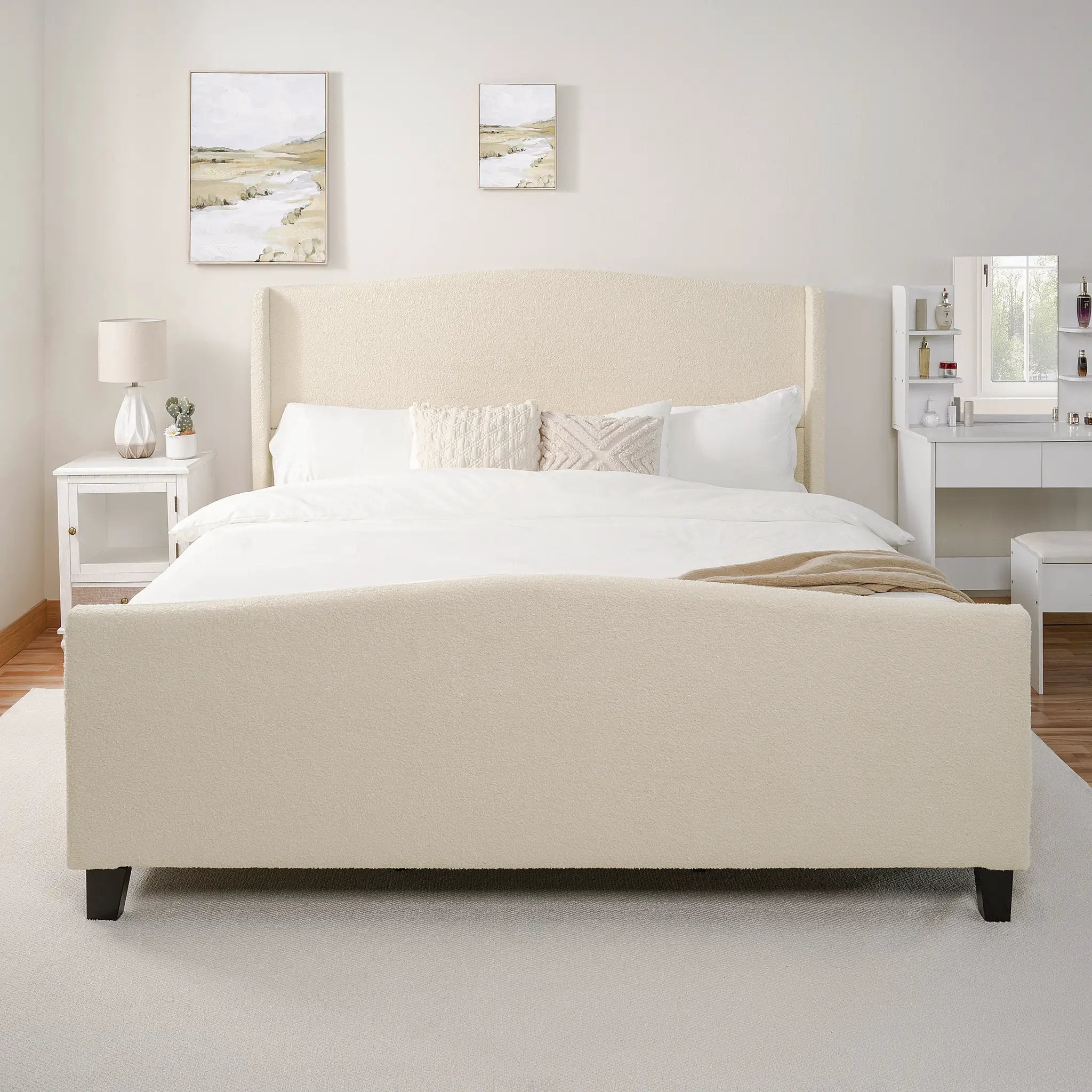 King Size Bed Frame with Upholstered Teddy Velvet Headboard by HouseOfZazla
