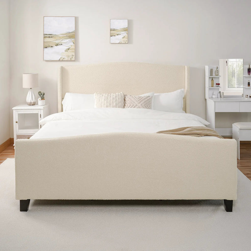King Size Bed Frame with Upholstered Teddy Velvet Headboard by HouseOfZazla
