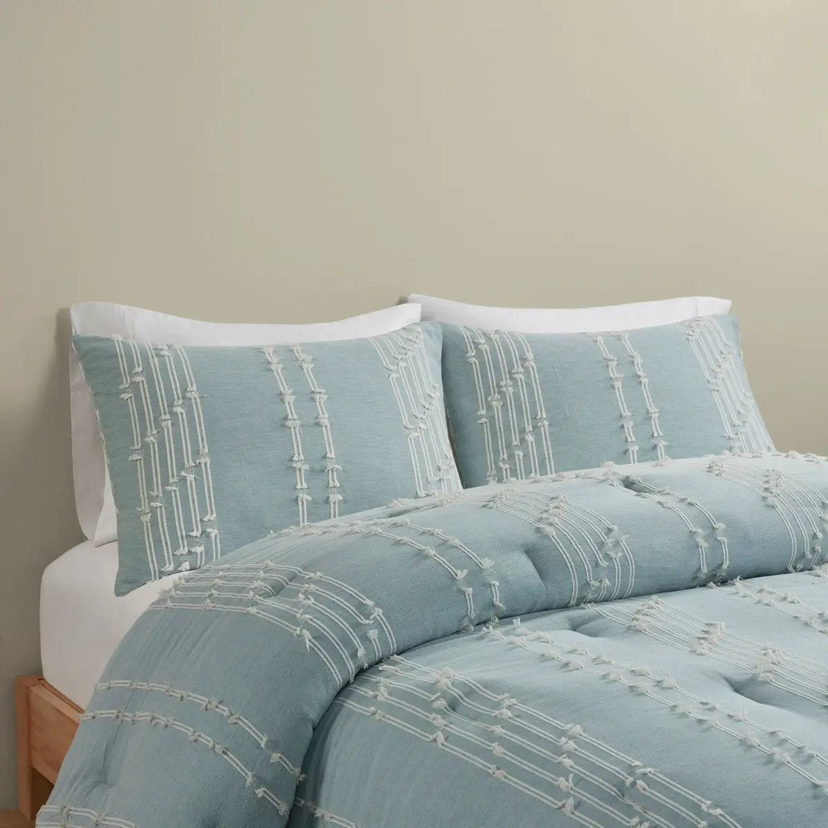 3 Piece Cotton Jacquard Comforter Set Aqua Full/Queen by HouseOfZazla