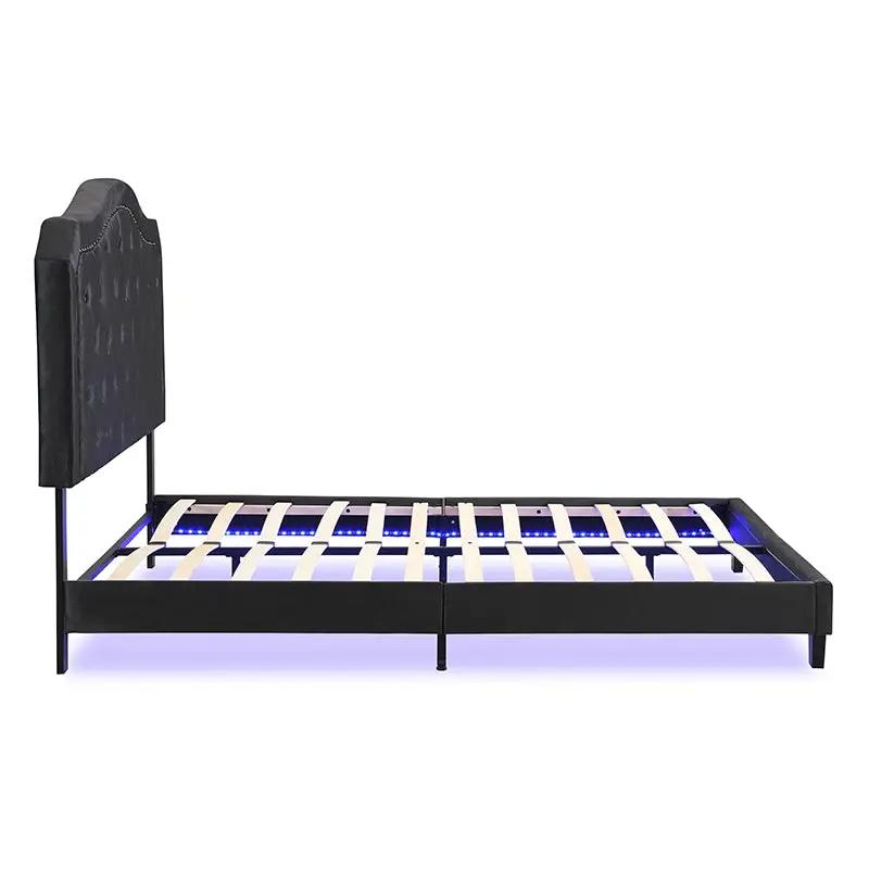 Queen Upholstered Bed Button Tufted with Curve Design by HouseOfZazla