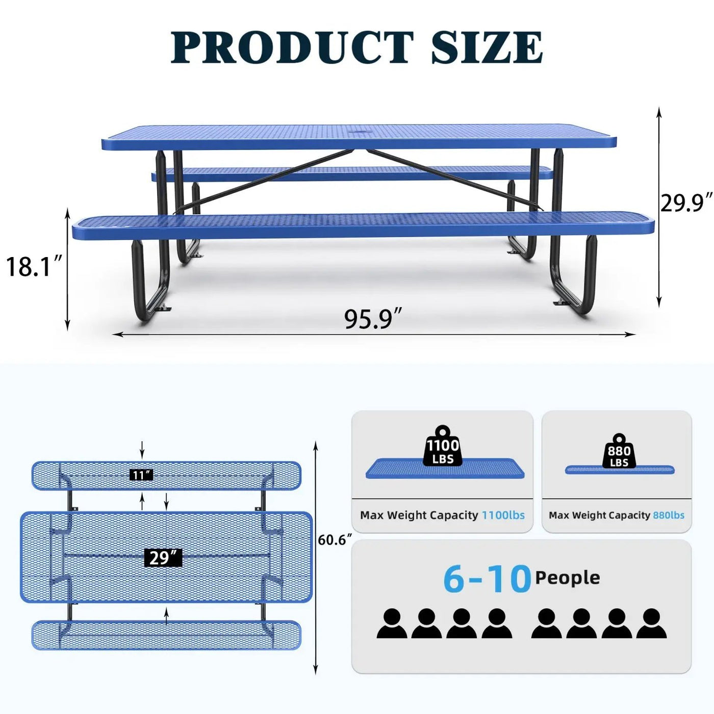 8ft Rectangle Picnic Table With Umbrella Hole by Chery Industrial