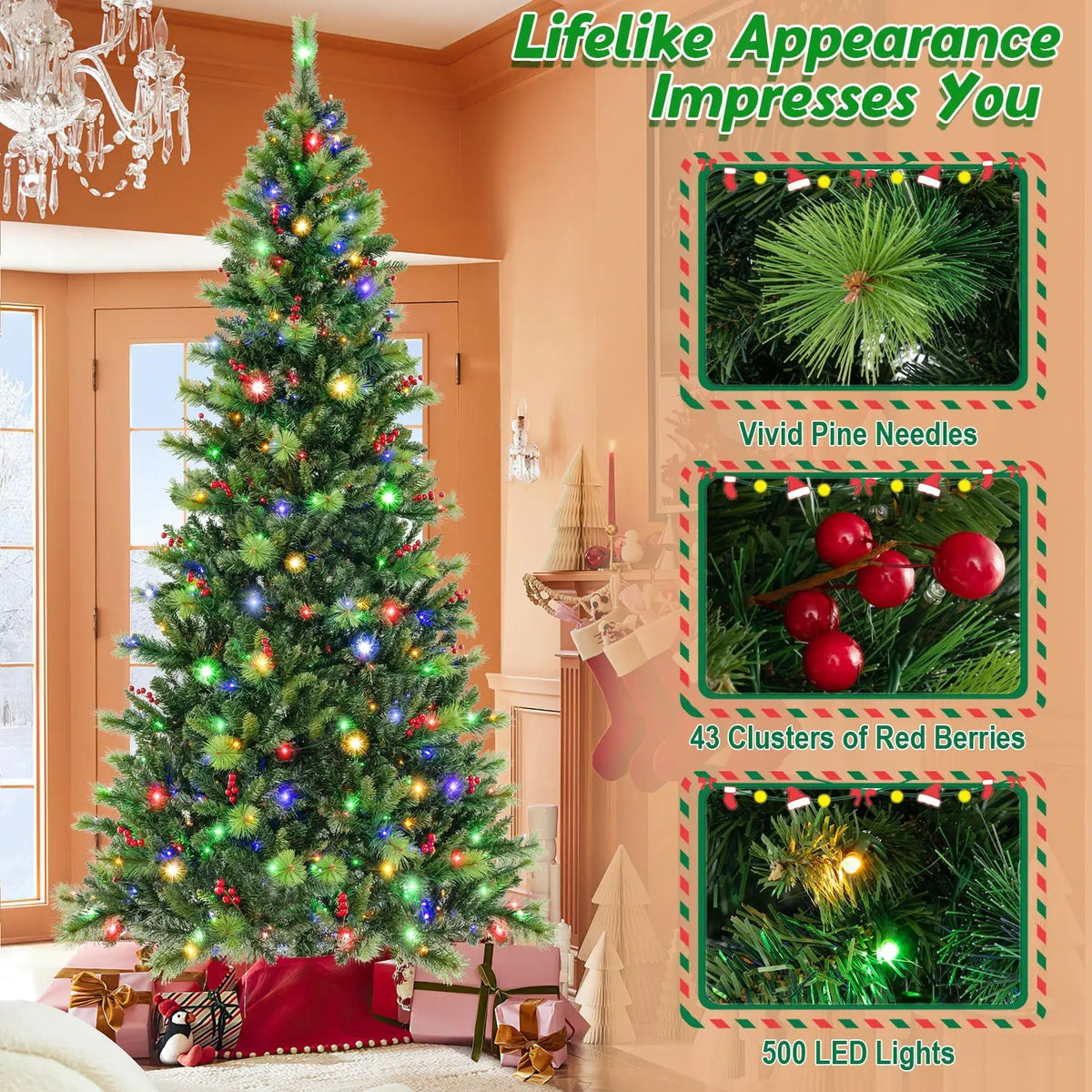 6/7/8 Feet Pre-Lit Artificial Christmas Tree with 300/400/500 LED Lights, photo 6 of 24